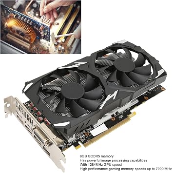 RX 580 Graphics Card, 8GB GDDR5 256 bit Support 8K 16 PCI Express 3.0 2 Cooling Fan Gaming Graphics Card