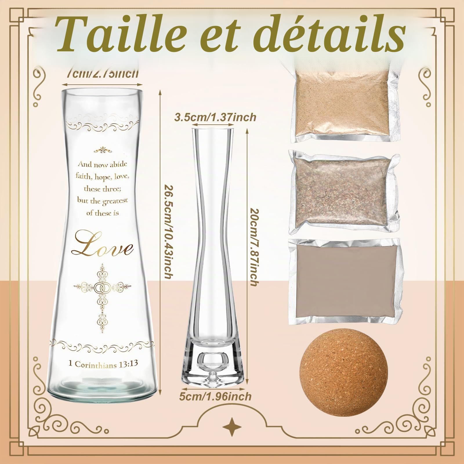 Irenare Unity Sable pour cérémonie de mariage comprenant un vase de cérémonie, du sable, un bouchon en liège pour mariage, fiançailles, anniversaire (chrétien)