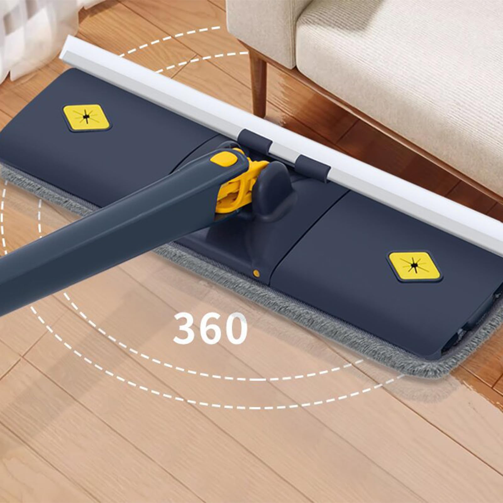 Fregona de imitación para escurrir, mopa automática de microfibra de 360 grados para cocina, baño, fregona plana manos libres con raspador