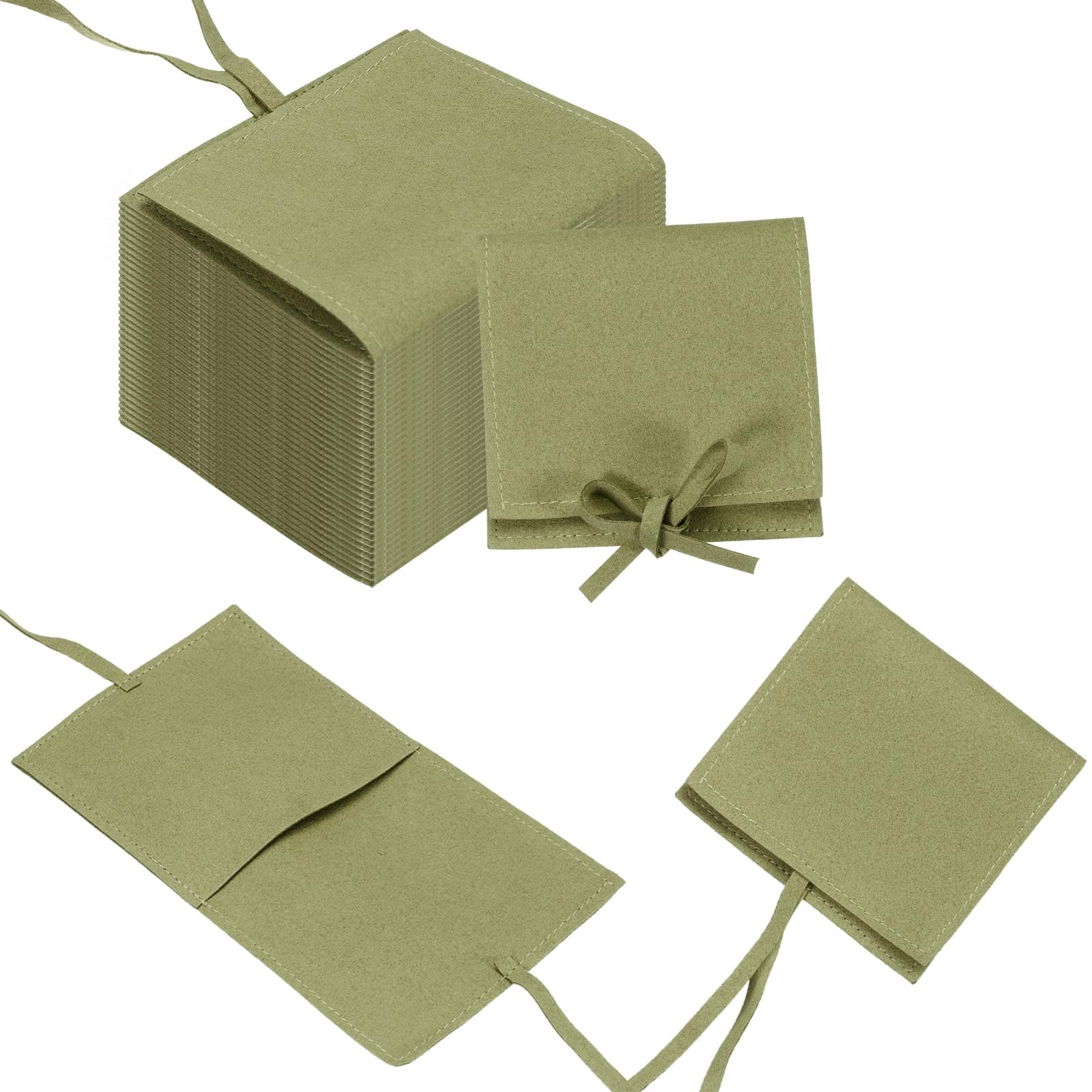 sourcing map 40 bolsas de microfibra para joyas de 3.1 x 3.1 pulgadas, mini bolsa de embalaje de joyería con corbata para pequeña bolsa de regalo, collar y aretes, color verde