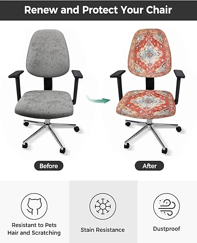 Miniatura 2 de Juego de 2 fundas para sillas de oficina y computadora, diseño abstracto rojo, estilo bohemio, elástico, para escritorio, giratorio, fundas para