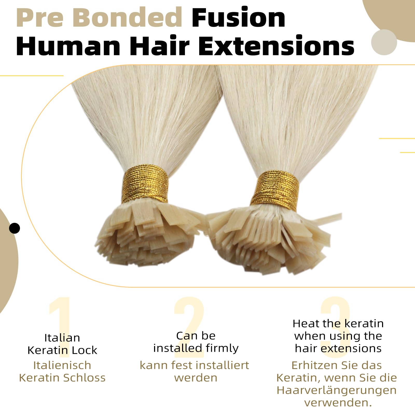 Ugeat 24 Inch Keratin Hair Extensions Real Human Hair Platinum Blonde Flat Tip Hair Extensions #60 Blonde for Summer Everyday Wear Soft and Invisible 50S 50G - Image 3