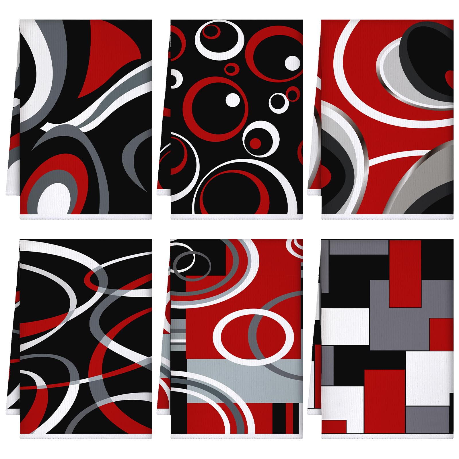 Boyiee Geschirrtücher, 6 Stück, Schwarz und Rot, moderne Handtücher, 61 x 40 cm, Küchengeschenke, dekorative Geschirrtücher, Geschenke für Bauernhaus, Küche, Badezimmer, Dekorationen
