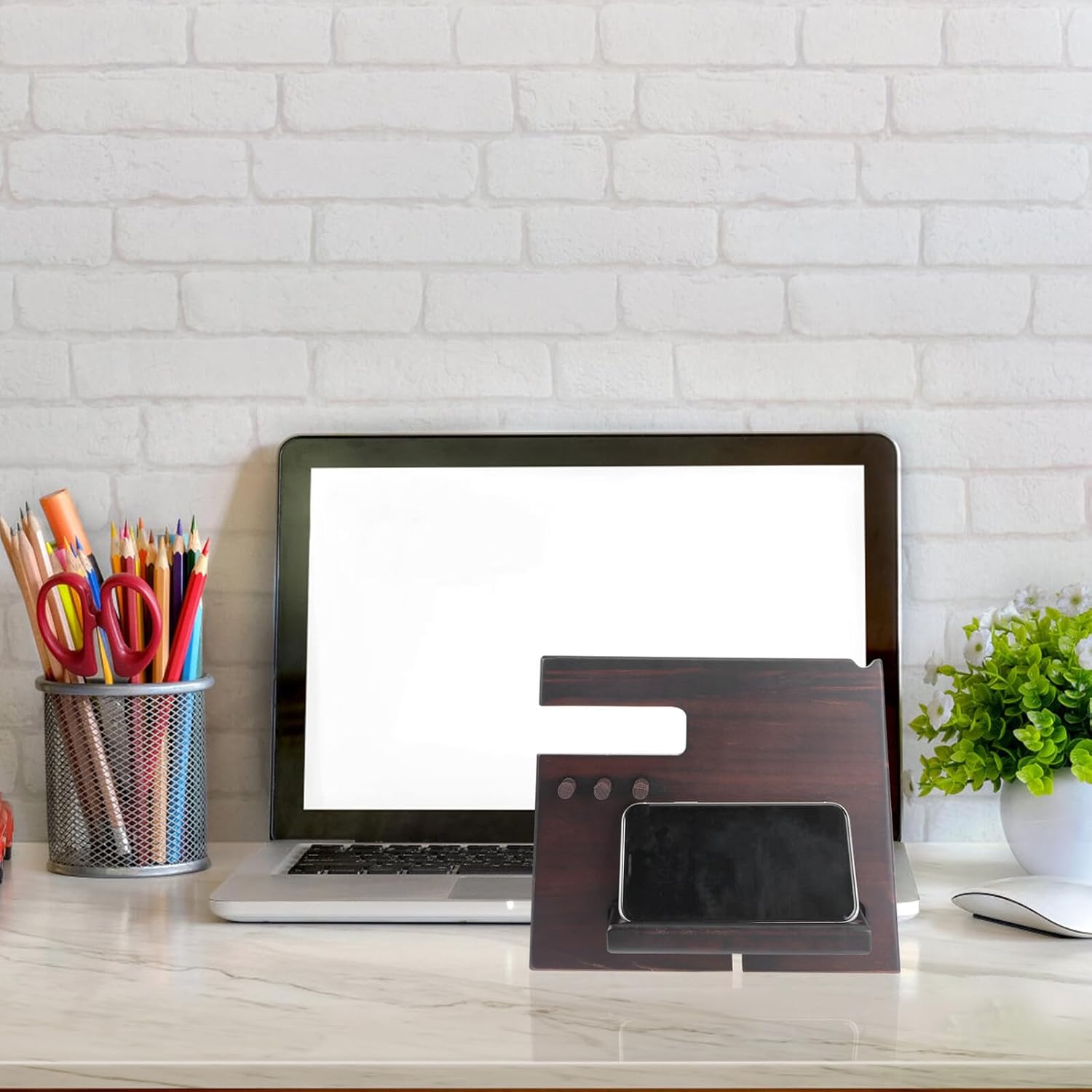 Wooden Phone Stand Multifunctional Desk Organizer Key and Watch Holder for Home Office Desktop Storage