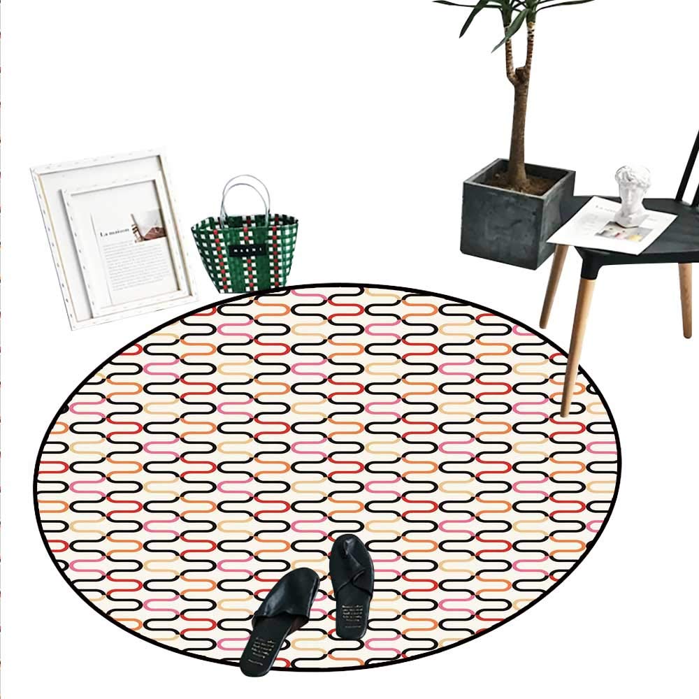 Retro Print Area Rug Vintage Textured Trippy 60s Fashion Stylish Hippie Artful Composition Curvy Forms Living Dining Room Bedroom Hallway Office Carpet （3'3" Diameter） Multicolor