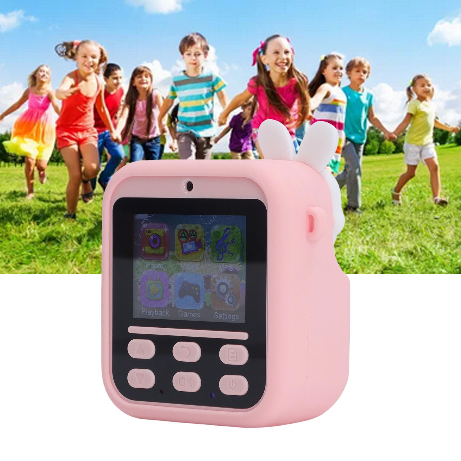 Denash 48MP Doppelobjektiv Instant Print Camera Kinderkamera mit 16x Zoom, 2,4-Zoll-Bildschirm, Full HD Videoaufnahme, ABS Triple Guard Design (Rosa Kaninchen)