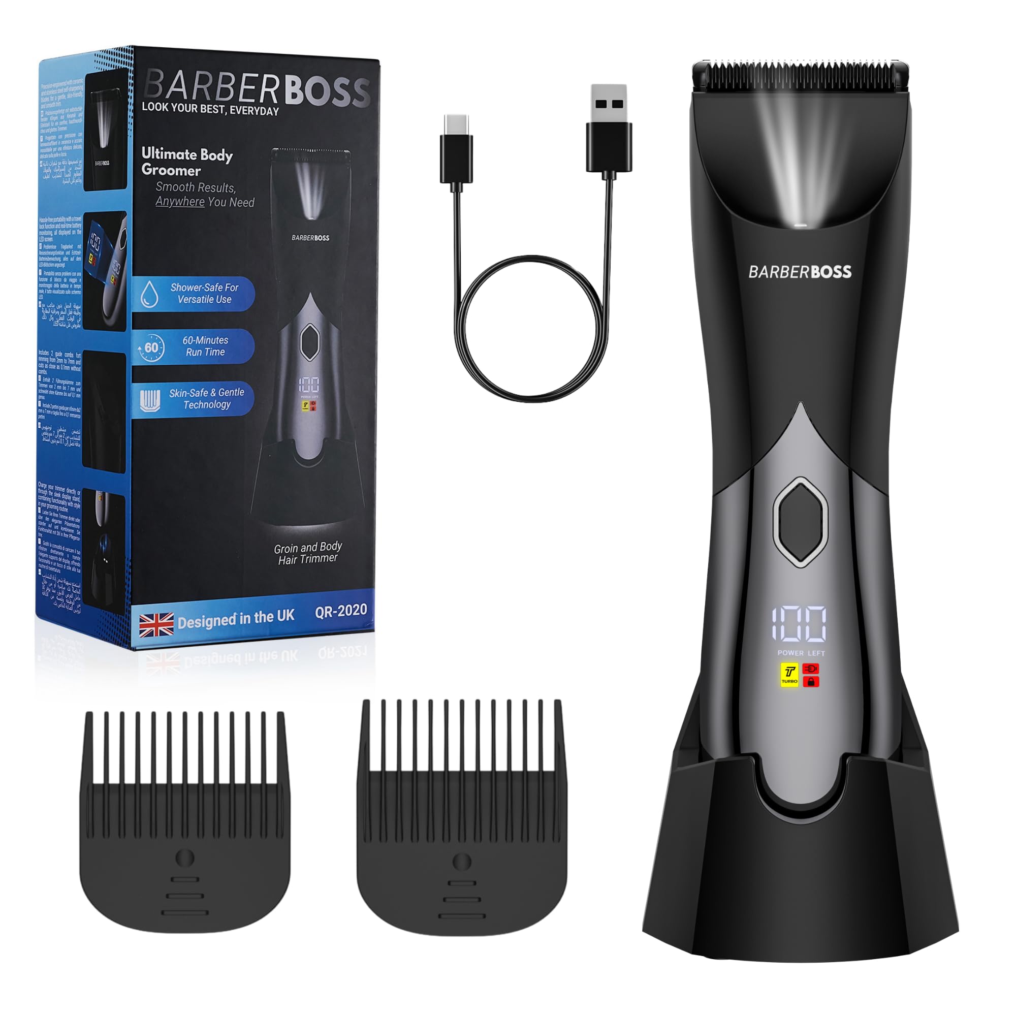 BarberBoss Body & Beard Trimmer for Men, Groin & Ball Shaver, Body groomer