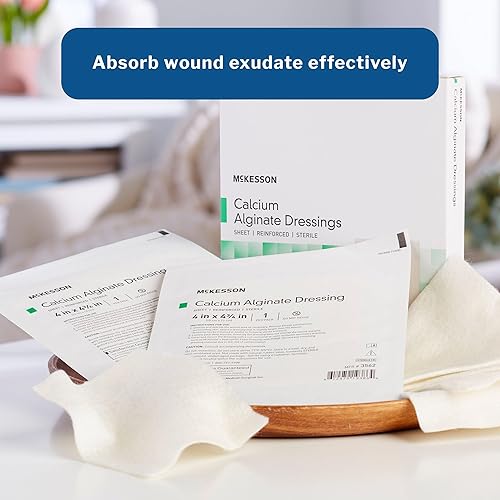 Miniatura 2 de McKesson Aderezo de alginato de calcio, almohadillas de apósito para heridas, hoja antiadherente absorbente, 4 x 4 34 pulgadas, 10 unidades