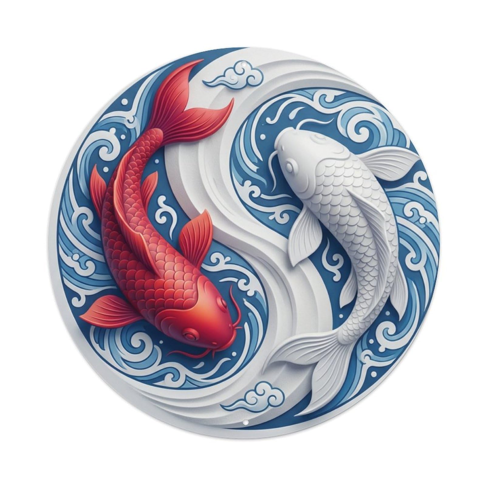Metal Tin Sign Tai Chi Koi Fish Zen Vitality