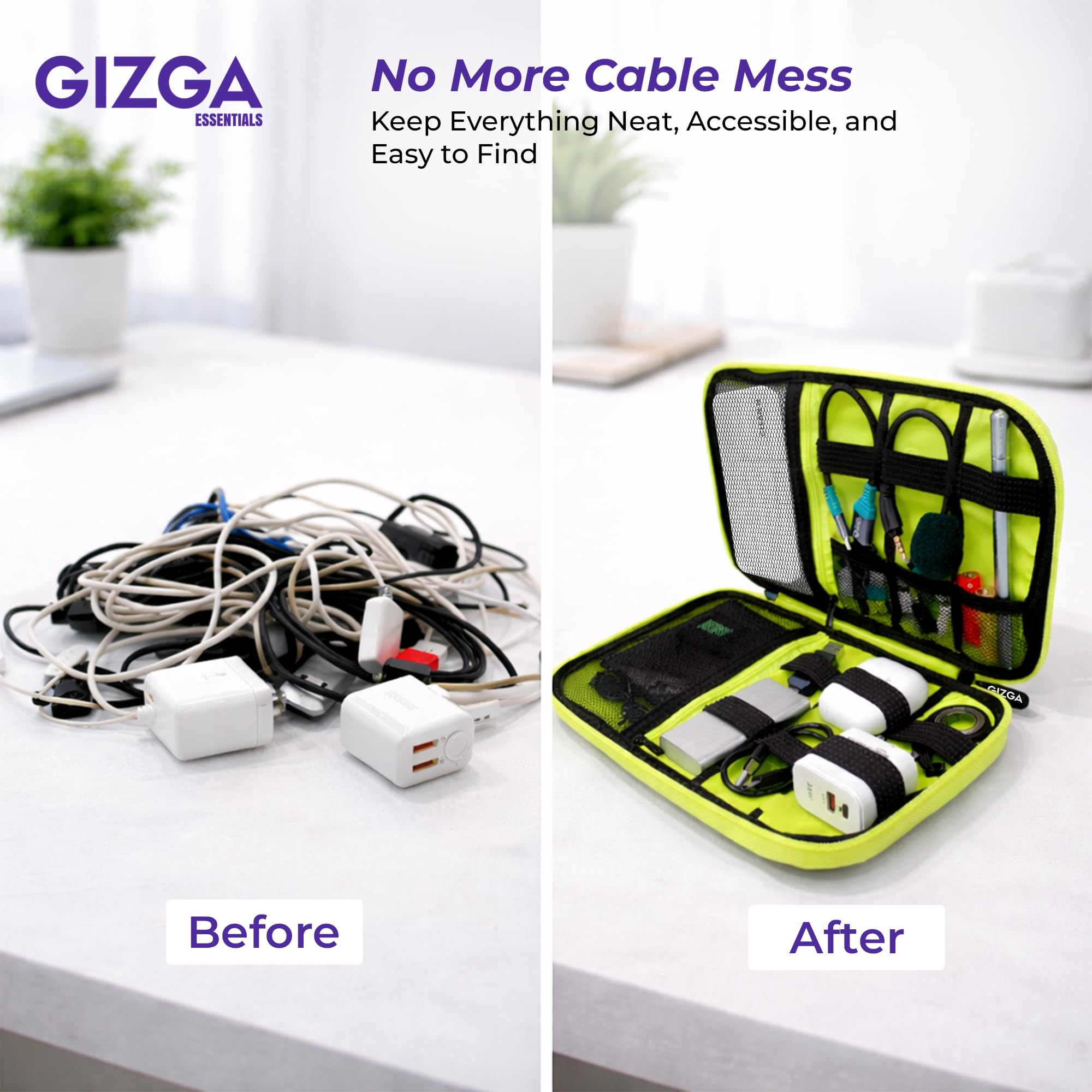 GIZGA Essentials Hard Shell Gadget Organizer Case | Travel Electronics Accessories Bag | Cable Organizer Pouch for HDD, Power Bank, USB Cables, Chargers | Water-Resistant & Shockproof (Black) 1