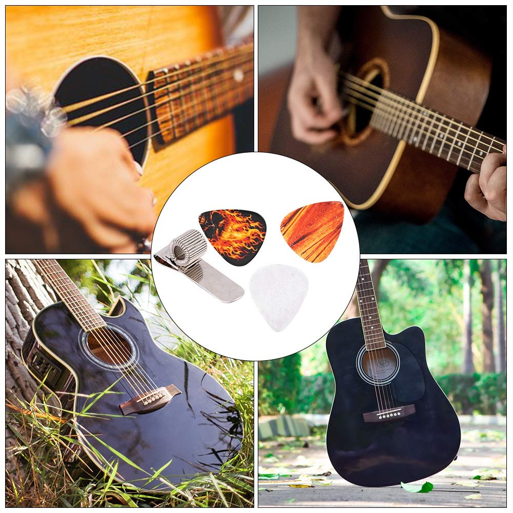 Miskall Metal Guitar Pick Holder Clip with 3 Pcs Pick, Silver for Guitar Player