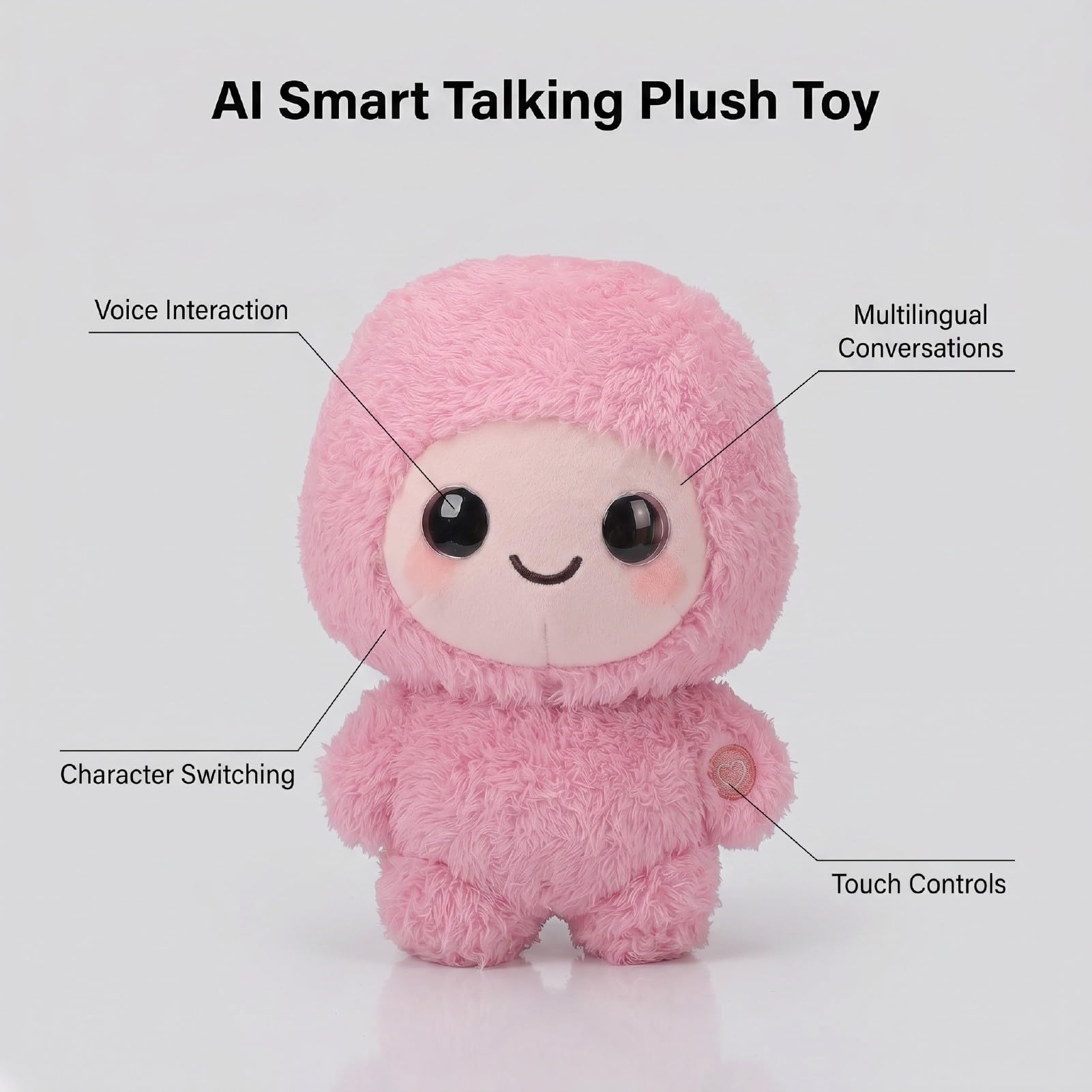 Peluche Educativo Interattivo Compagno di Animali di Peluche AI ​​per Bambini Dai 3 Anni in su 21x15 Cm (Rosa)