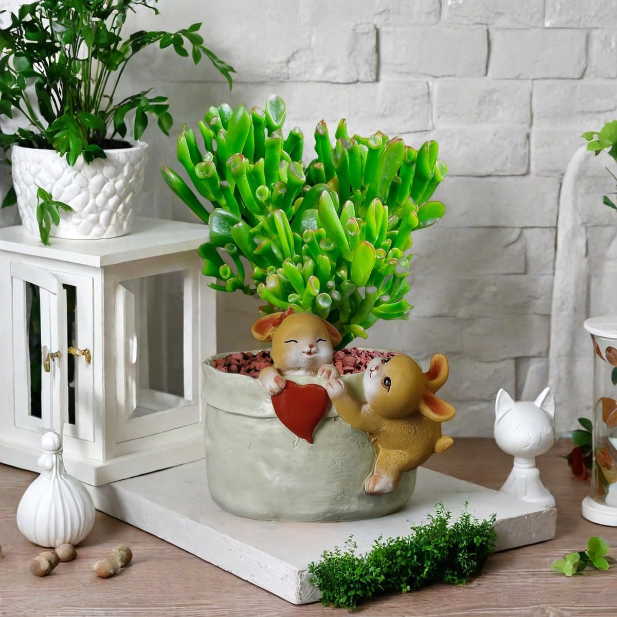 4 inch Small Succulent Plant Pot with Drainage - Funny Rabbit Design Garden Flower Pot - Cute Bunny Planter for Indoor Home Decor for Unique Cactus Plant Lovers (Green)