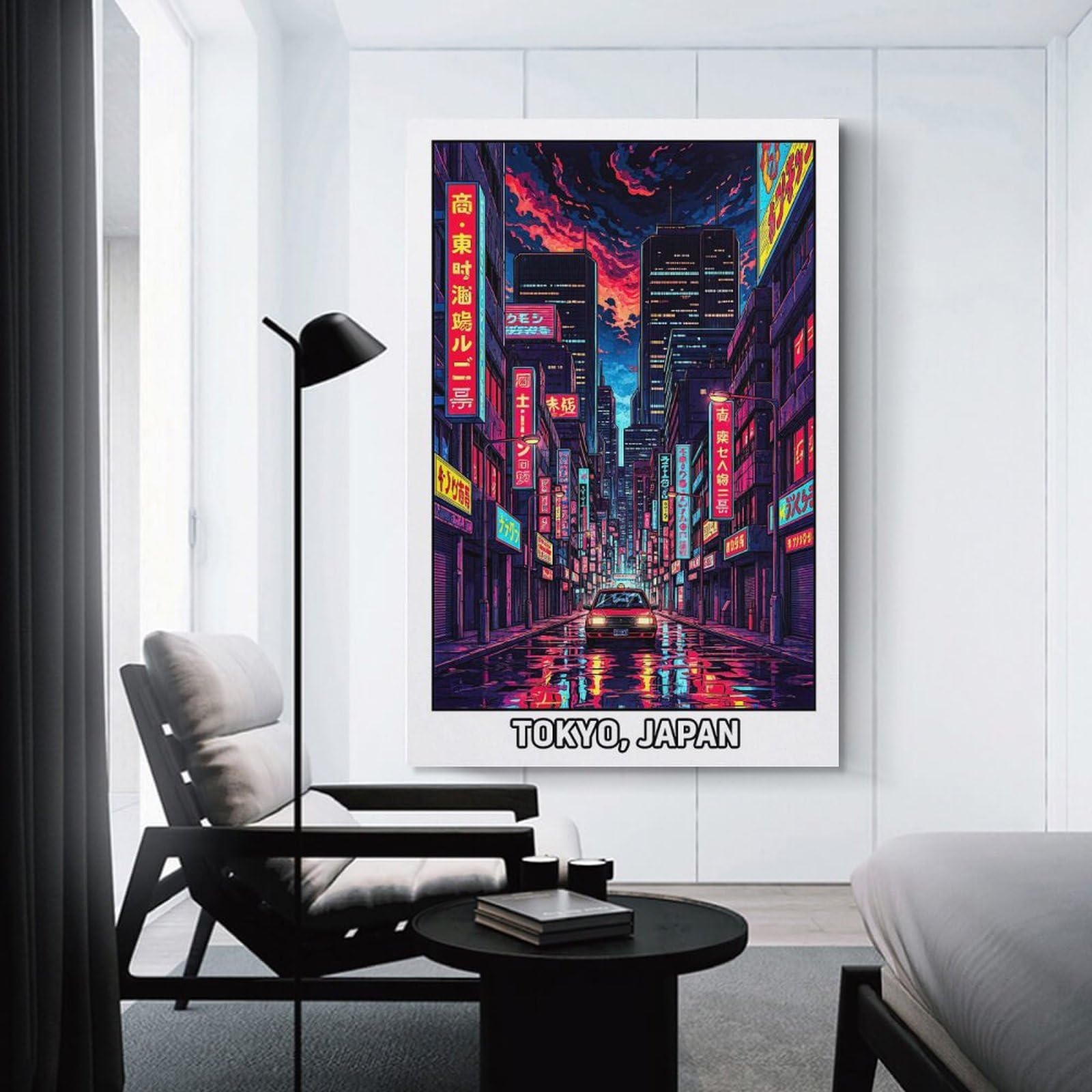 Junmoney Cyberpunk Tokyo Street Scene Wall Art Print, 24x36inch(60x90cm), for Workspace Walls, Study Corners Or Bedrooms, A Smart Decor Choice for Study Walls