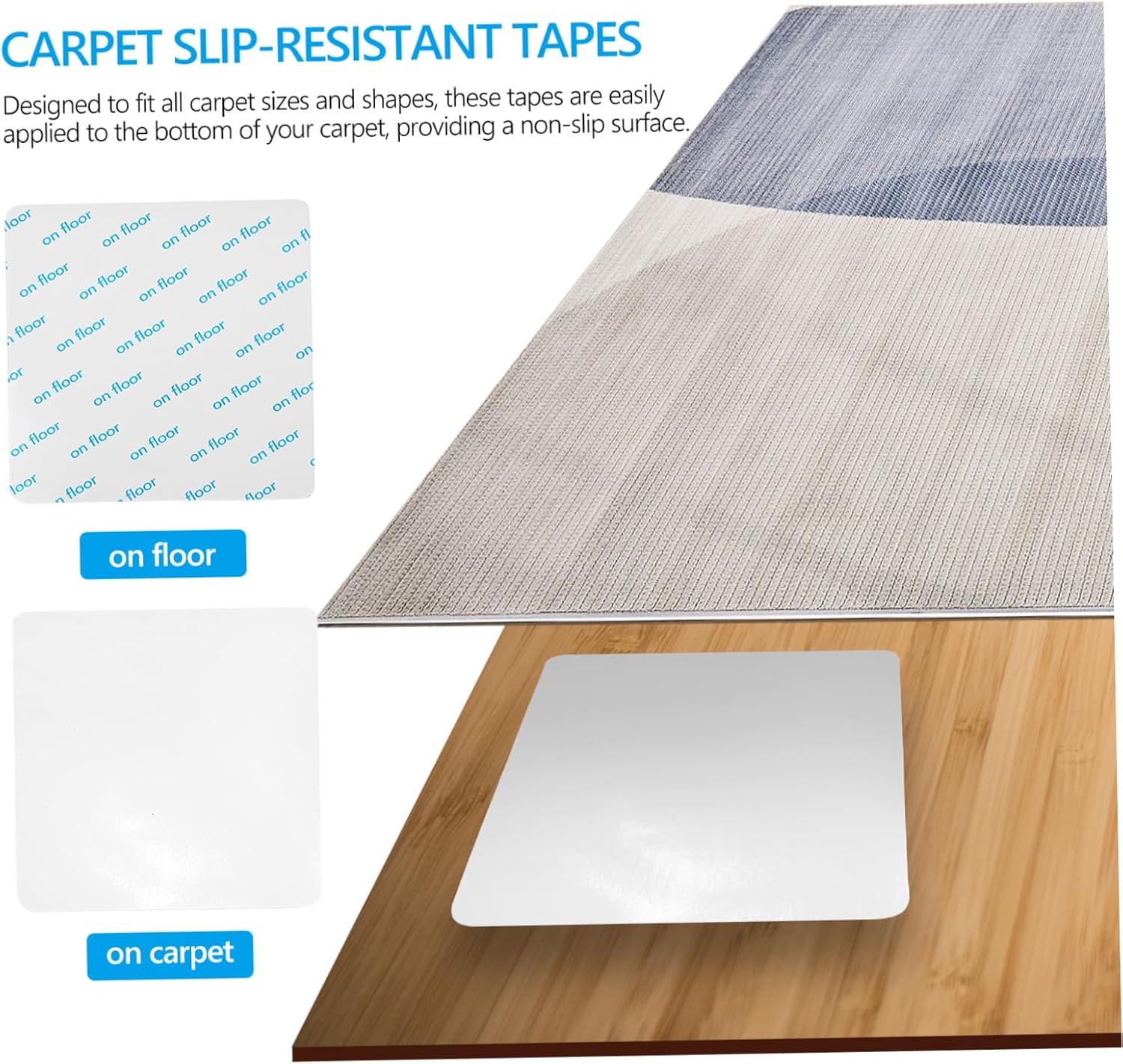 ORFOFE 16pcs Carpet Corner Grips Rug Tapes Stickers Easy to Apply Rug Tape for Hardwood Floor Reusable Pads for