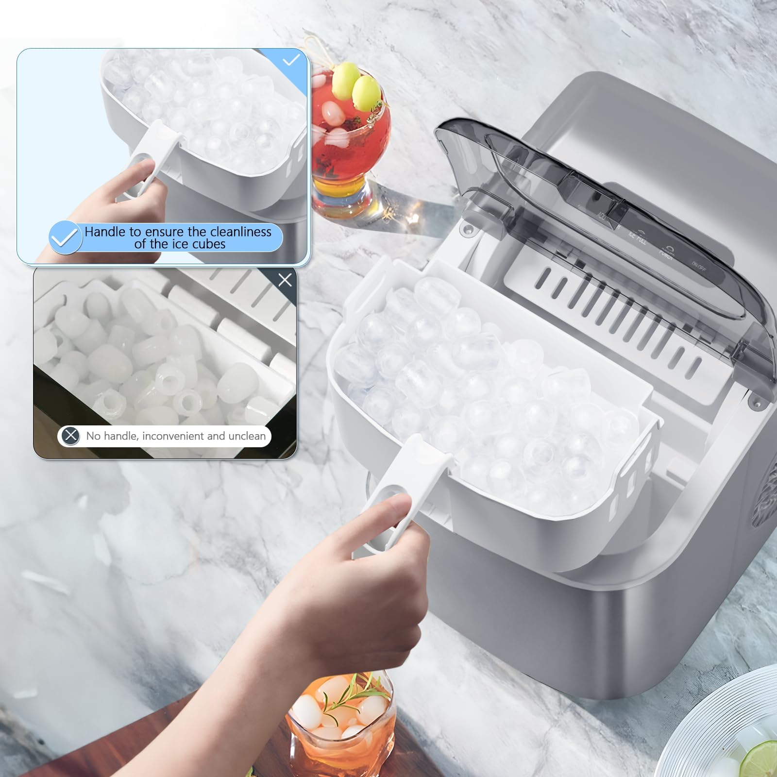 Antarctic Star Countertop Ice Maker Portable Ice Machine With Handle,Self-Cleaning Bullet Ice Makers, 26lbs/24h, 9 Ice Cubes Ready In 6 Mins For Home Kitchen Bar Party (Grey) on Fridge.com - View 4