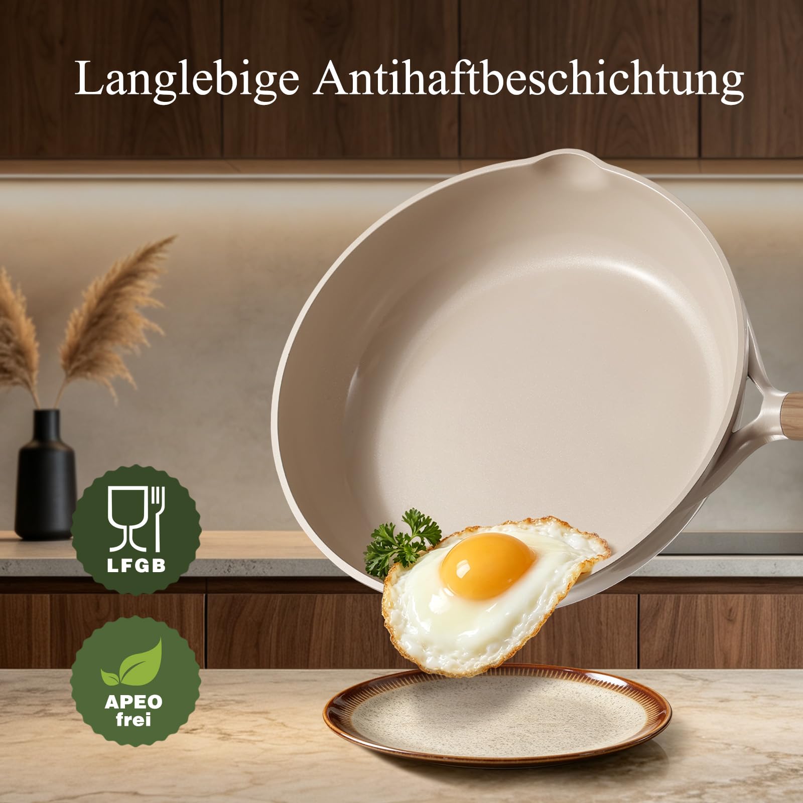 CAROTE Kochgeschirr-Set 10-teiliges,Keramik-Antihaftbeschichtung, Khaki