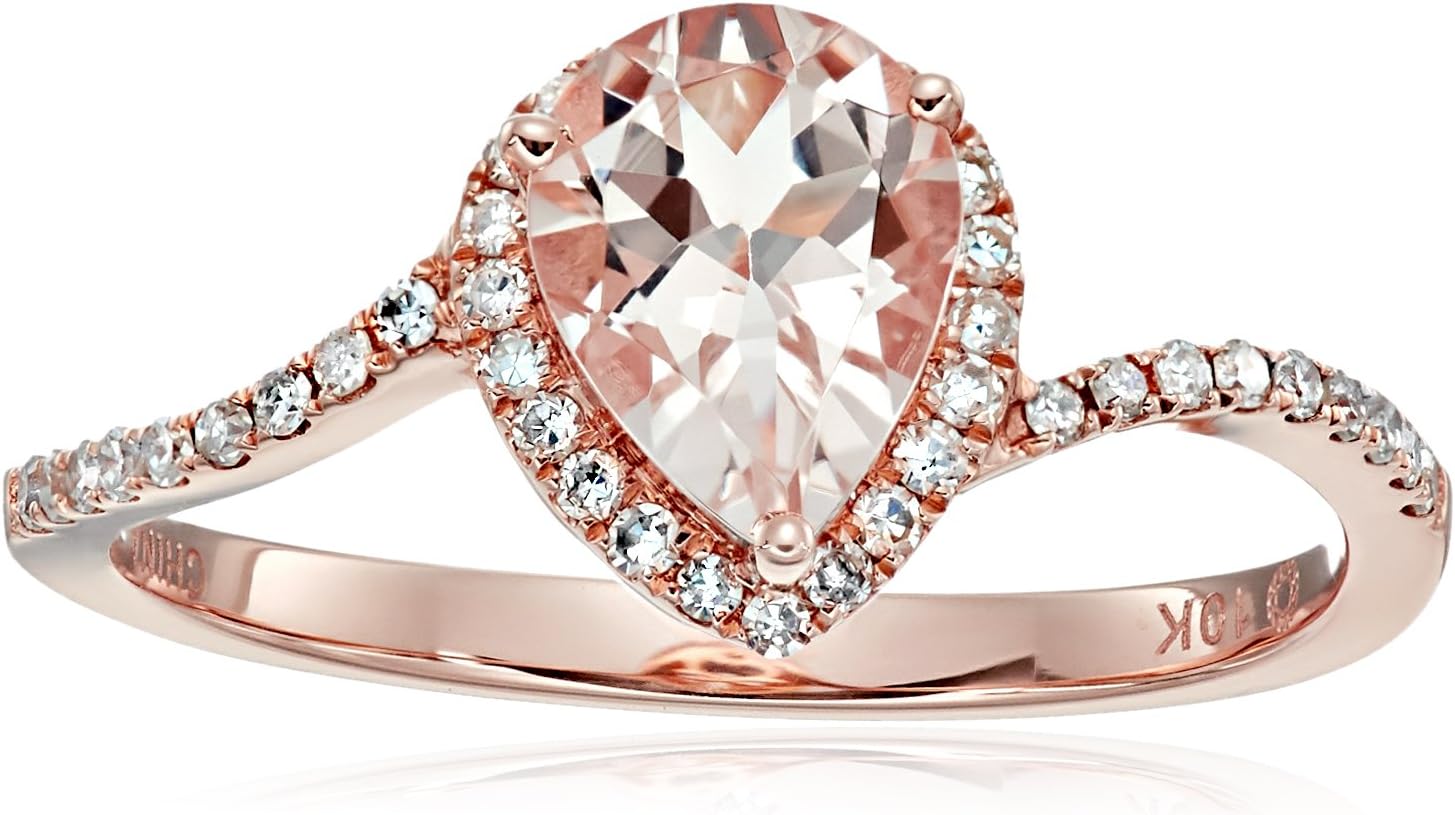 10k Rose Gold Morganite and Diamond Princess Diana Pear Shape Engagement Ring (1/5cttw, H-I Color, I1-I2 Clarity), Size 7
