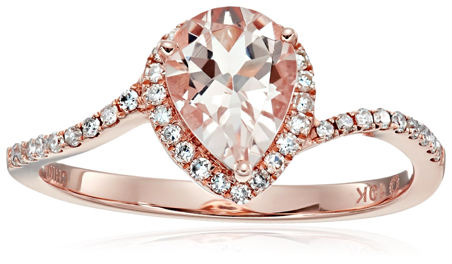10k Rose Gold Morganite and Diamond Princess Diana Pear Shape Engagement Ring (1/5cttw, H-I Color, I1-I2 Clarity), Size 7
