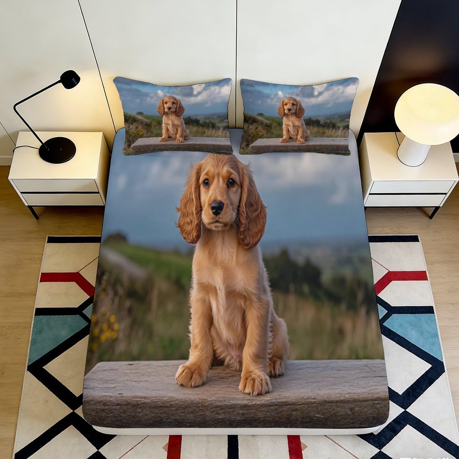 Kzqjxnhpcr Style-10 3D Printed Dog Pattern Fitted Sheet Microfiber Deep Pocket Non-Slip Bedroom Dog Mattress Fitted Cover For Adults Teens 90X200x25cm 90X200x25cm