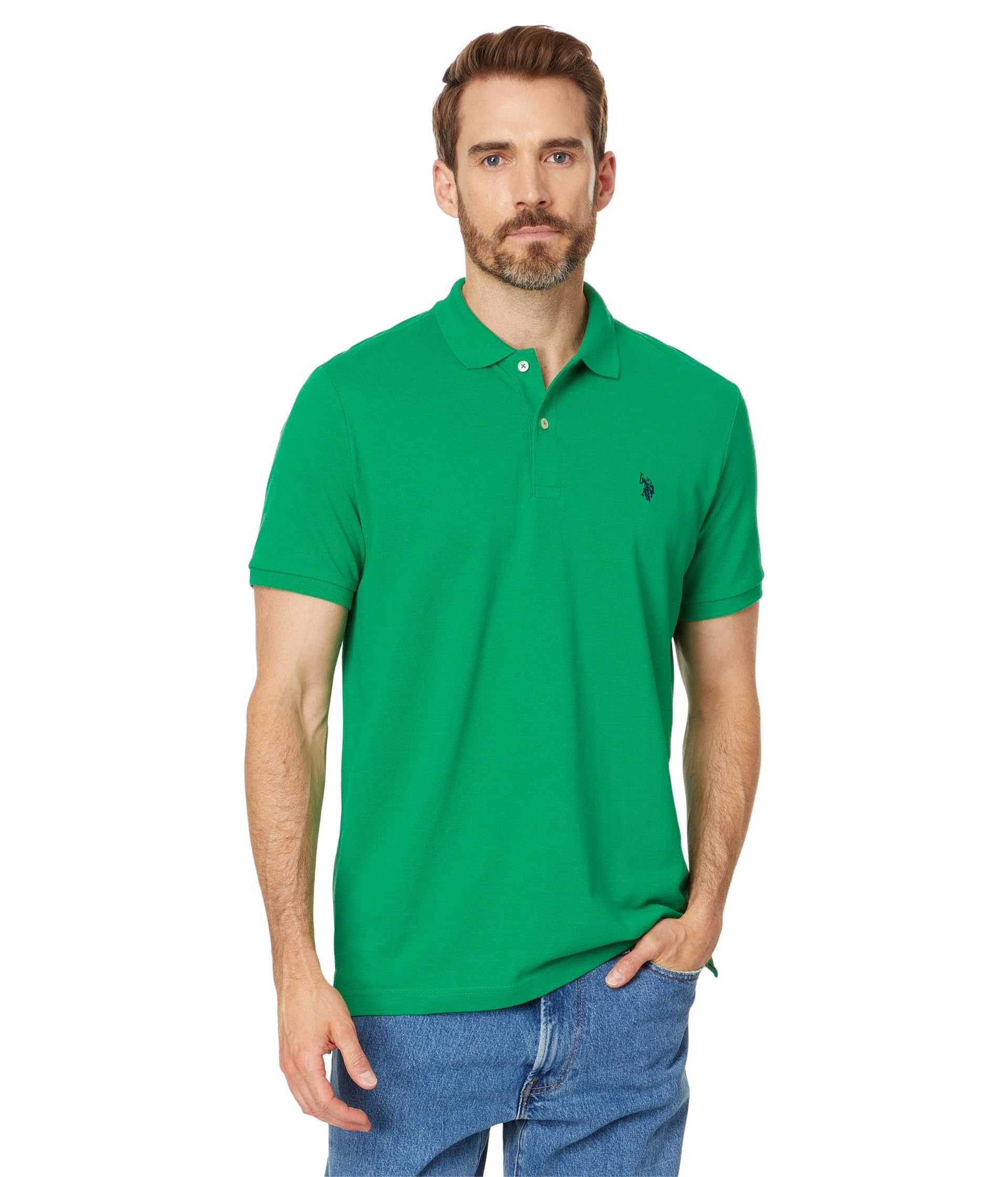U.S. Polo Assn. Men's Classic Polo Shirt, Two-Button Closure Pique Polo Shirt, Summer Fashion Golf Shirt | Two-Button Closure Pique Polo Shirt, Summer Fashion Golf Shirt X-Large Medium Green Heather