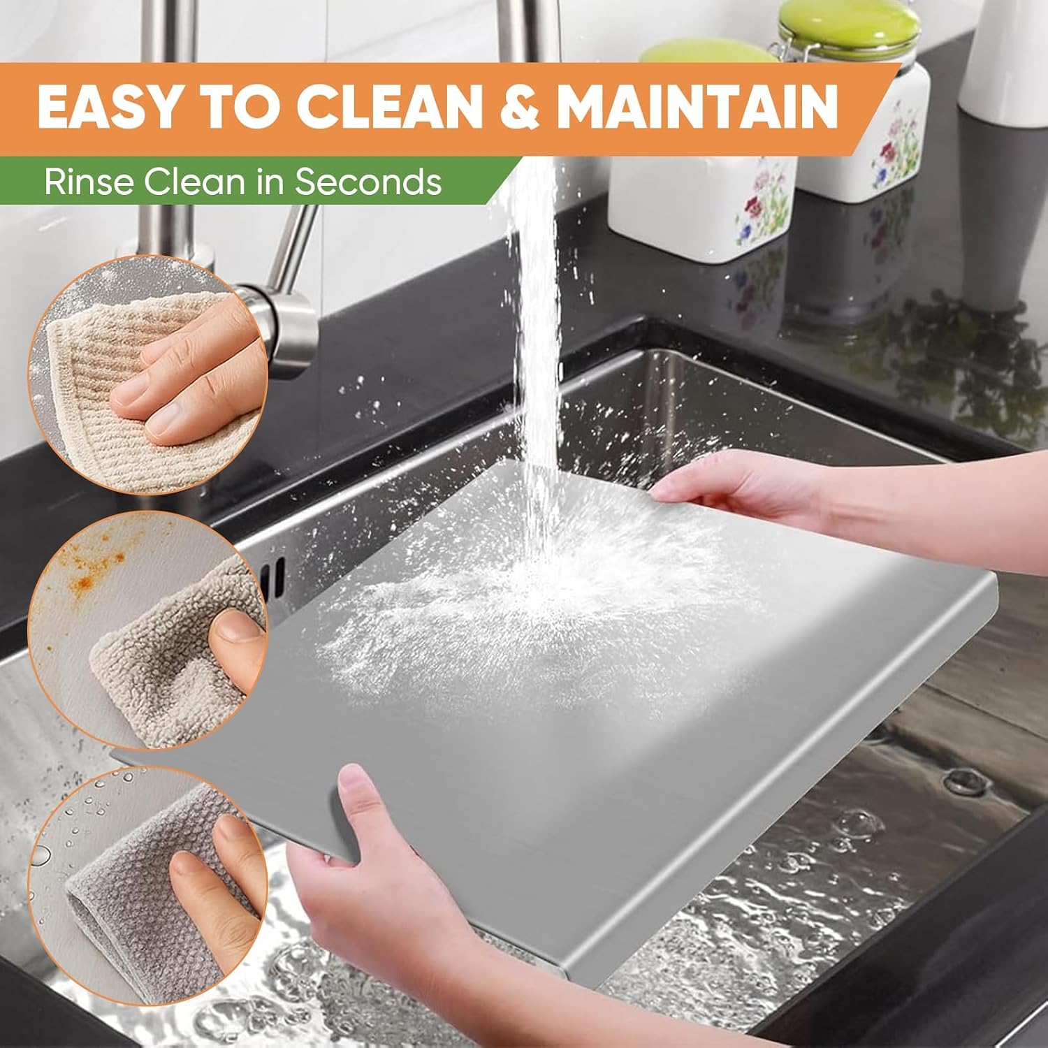 SAKER Stainless Steel Cutting Board - Large Kitchen Chopping Pan with Non-Slip Pads for Meat, Vegetables, Bread & Baking, Dishwasher Safe Easy-Clean Prep Surface (11.8 * 15.7Inch(30 * 40cm))