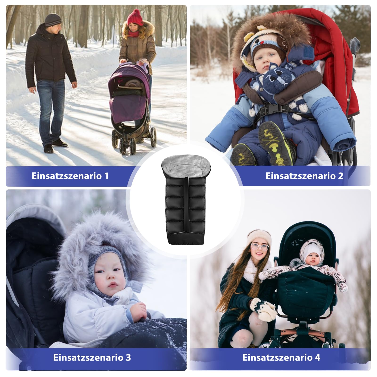 Sacco Coprigambe Invernale per Passeggino HOSPAOP, Universale per Bambini, con Cerniera, Strisce Riflettenti, Impermeabile per Sportwagen Jogger Buggy, Nero