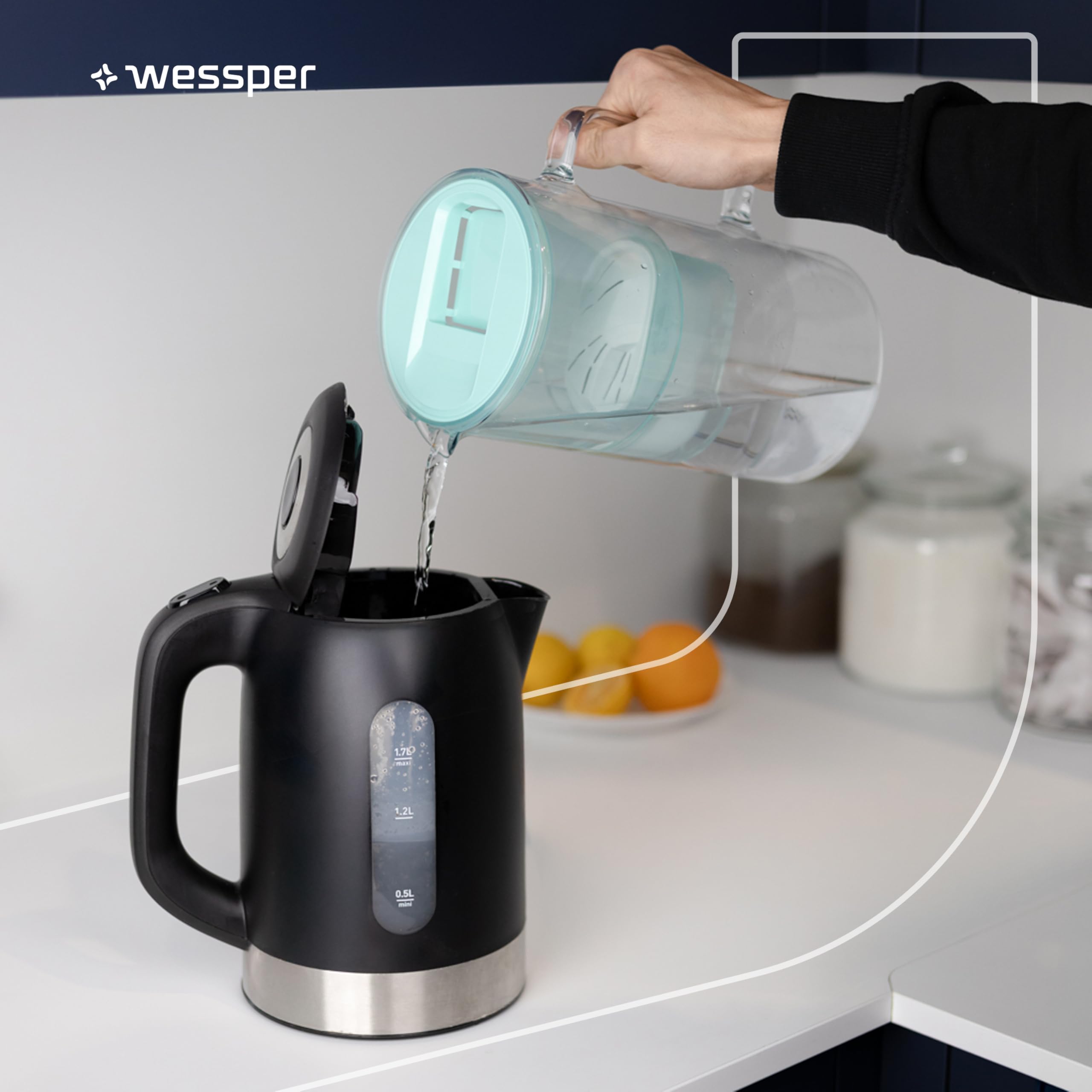 Wessper Jarra Filtradora, 3 Litros, set Agua Cristal y 10 Filtro de Agua, Compatible con Brita Maxtra, Jarra Filtrante de Agua con Filtro de Carbón Activado - Menta