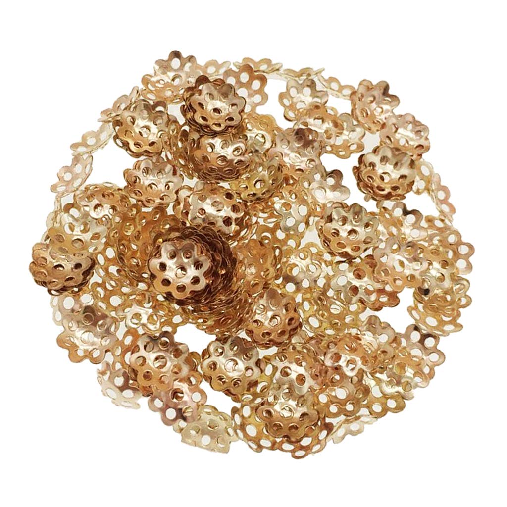 300 Pcs Iron Flower Beads Caps Beads Spacer for Jewelry Making 8mm Golden