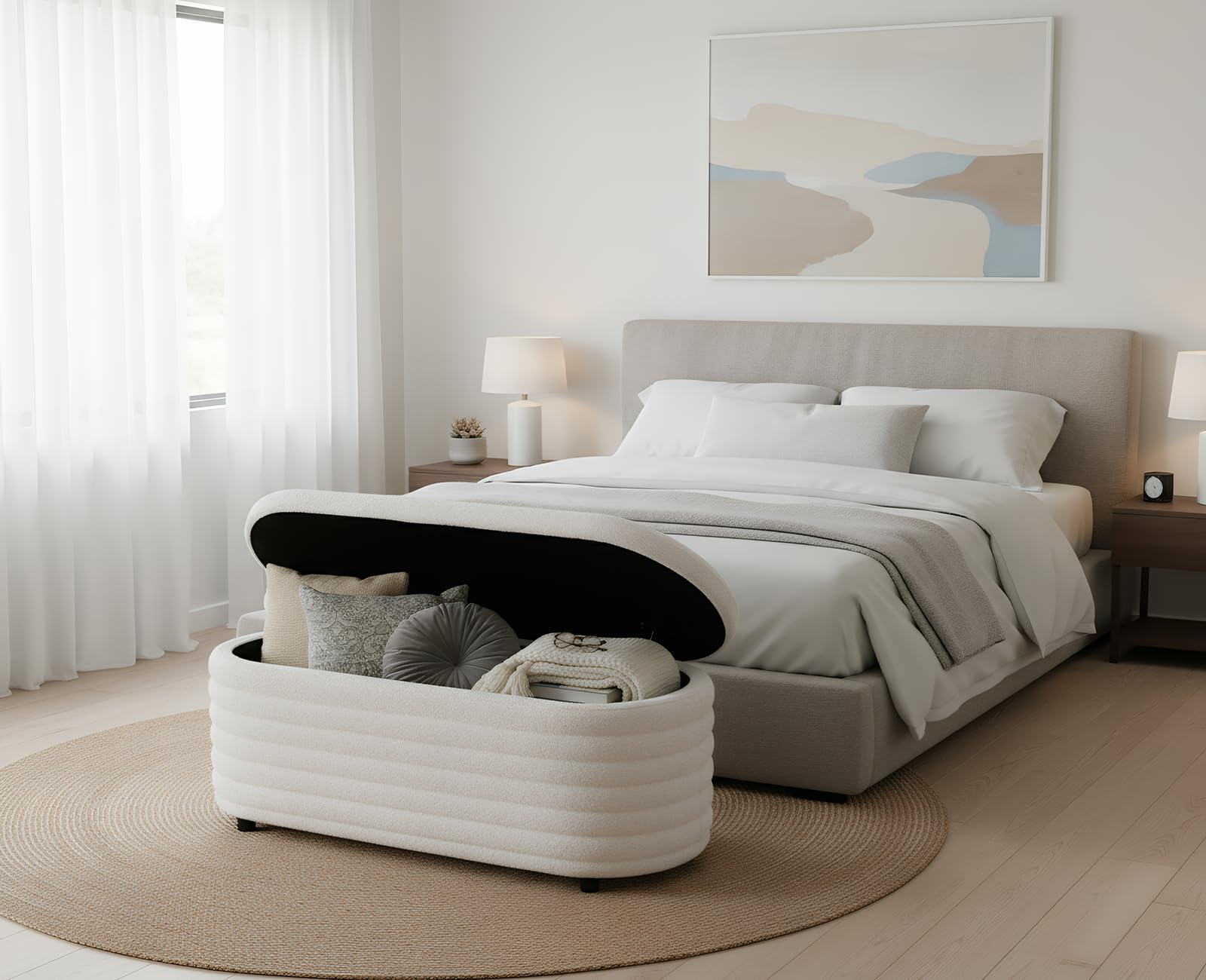 chairus Banco de Almacenamiento Banco de Piel Sintética para Pies de Cama, Baúl de Almacenaje para Dormitorio Puff para Tocador, Blanco