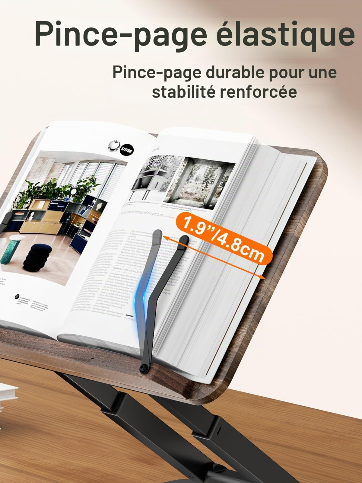 Tounee Support de livre télescopique réglable en hauteur - Design extensible - Support de livre de cuisine ergonomique avec pinces latérales élastiques - Convient à tous les livres (noir)