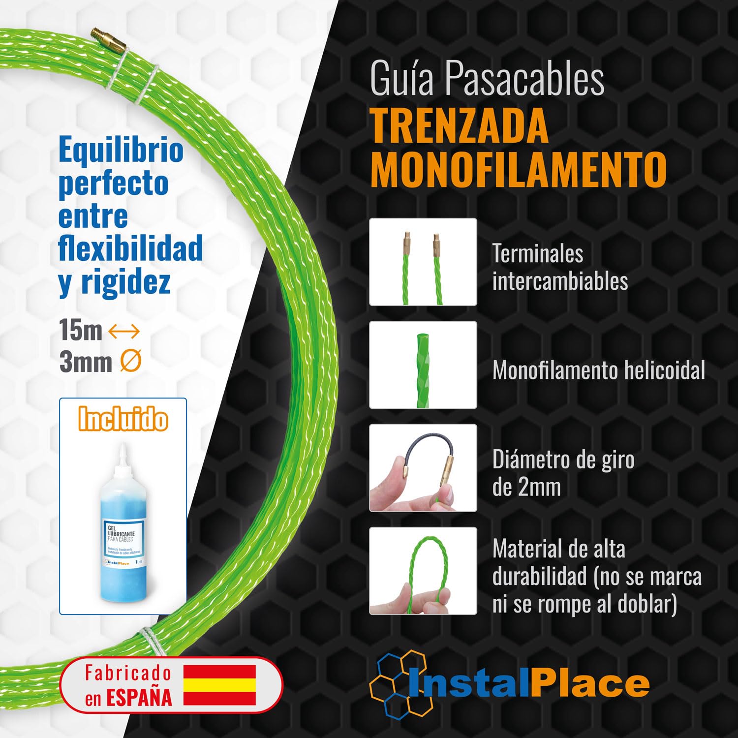 Pack Guía Pasacables Trenzada Monofilamento 15m Ø 3mm + Lubricante 1L, Alta Resistencia, Gran Alcance, Baja Fricción, Alta Flexibilidad