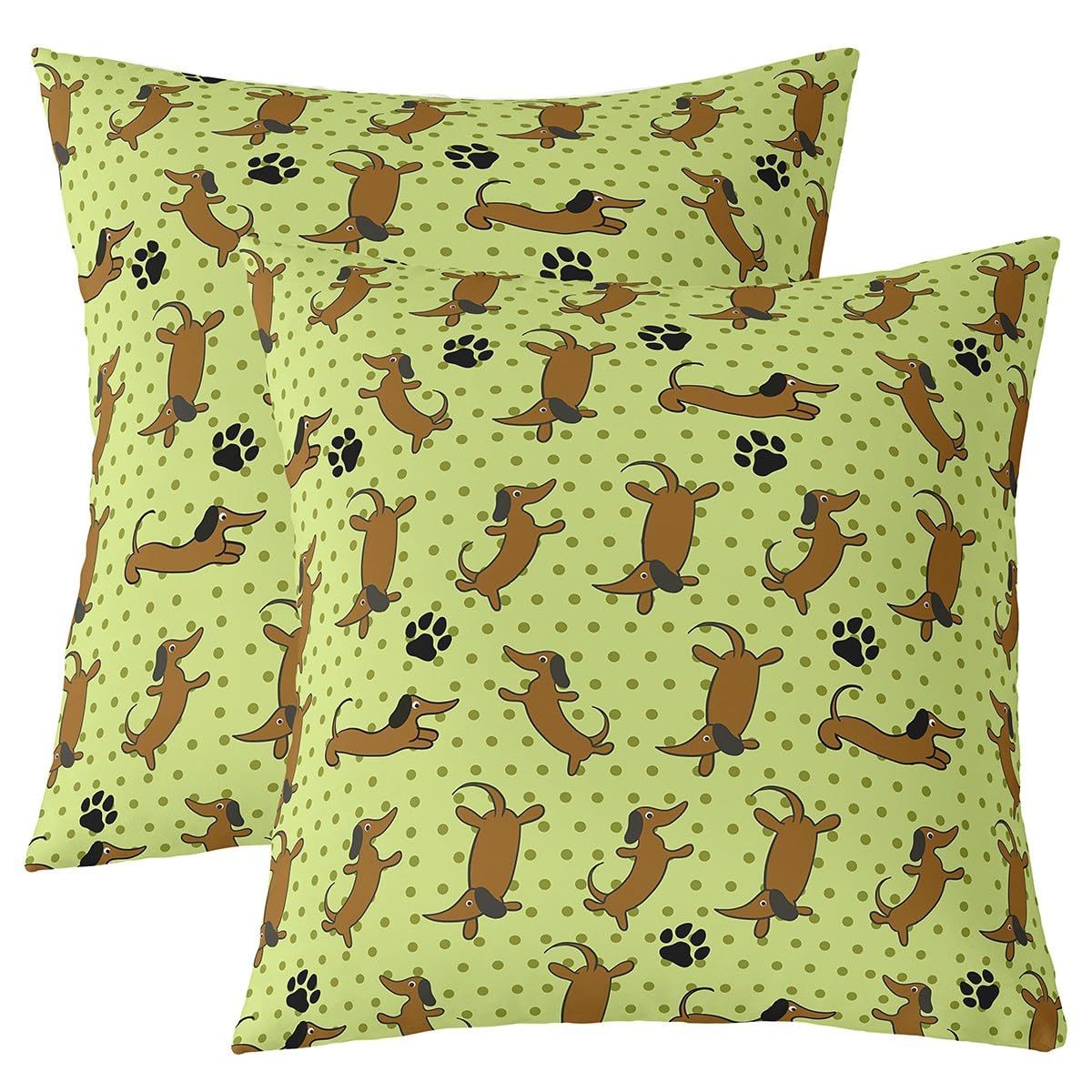 Homemissing Cartoon Puppy Dog Cushion Covers Set of 2 45x45cm For Sofa Couch Chair Kids Boys Girls Teens Animals Weiner Dog Pillow Covers Dachshund Sausage dog Cushion Case Dog Paw Print Pillow Cases โ image 1