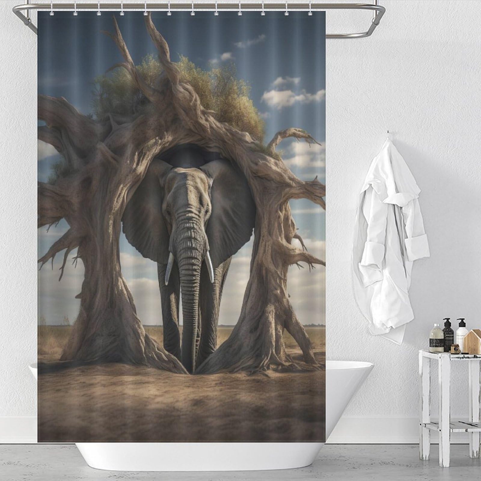 Rideau de douche ElephFourmi imperméable 122x183cm avec crochets