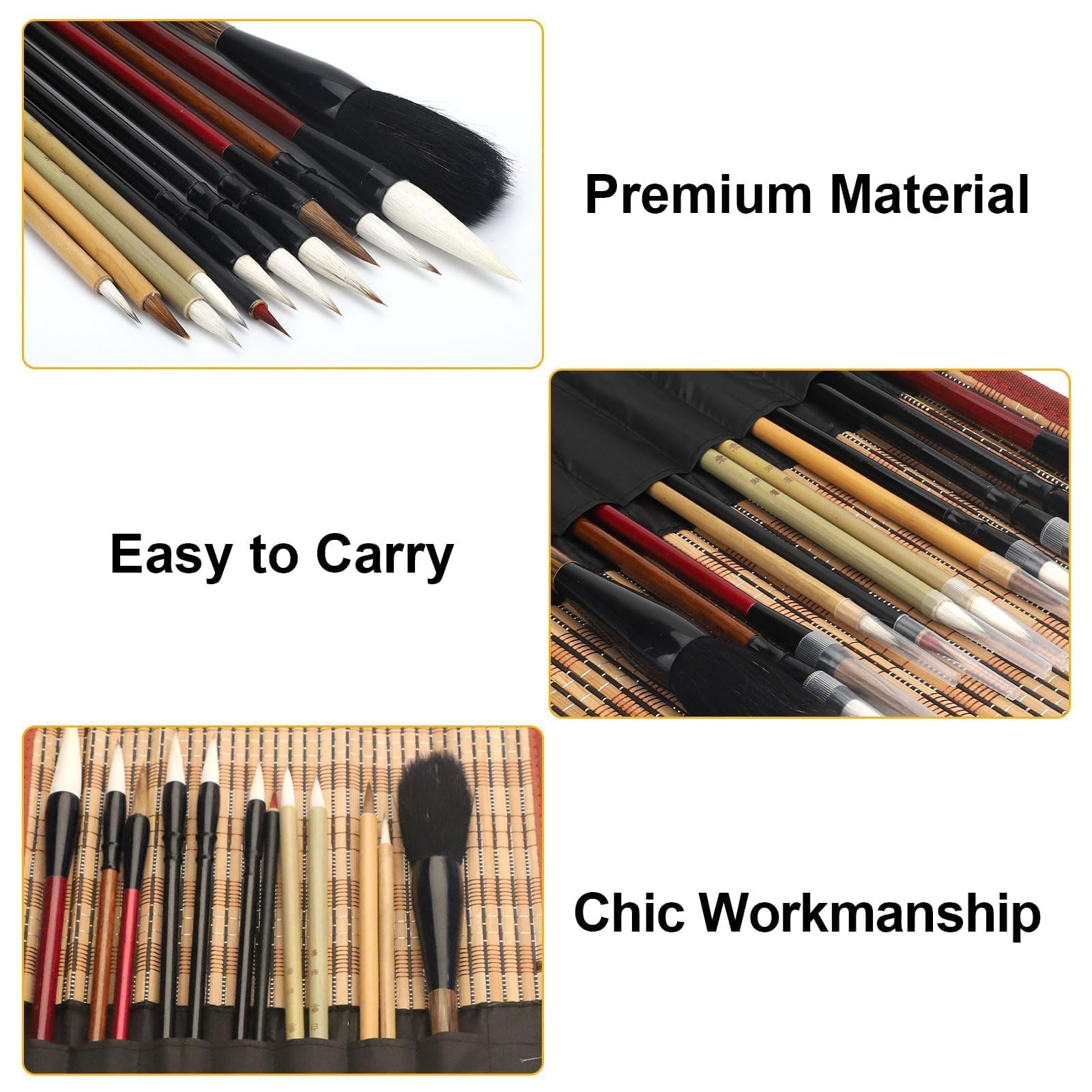 Linkstyle Set di 12 pennelli per calligrafia cinese, dimensioni miste giapponesi, Kanji Sumi, pennelli per pittura a inchiostro per principianti