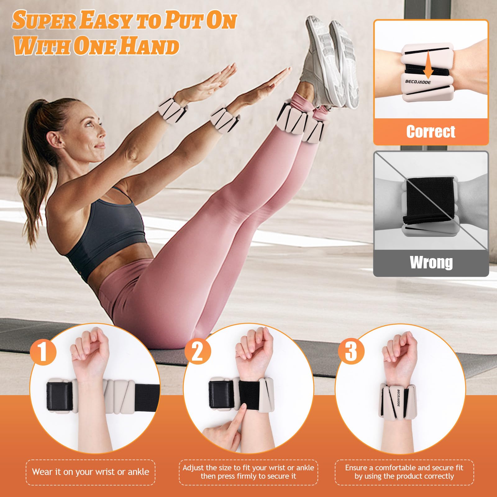 BECOJADDE Juego de 2 pesas de tobillo (1 libra/2 libras/3 libras cada una), pesas de muñeca ajustables para mujeres y hombres, pesas para brazos, piernas, pilates, correr, caminar, entrenamiento, yoga