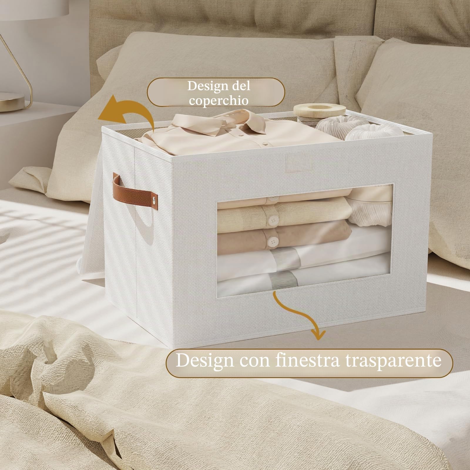 3 pezzi Scatole Portaoggetti Pieghevoli, Bianco, 38×25×25cm | Contenitori per Armadio Salvaspazio,Scatola con Coperchio, Organizzatore Cassetti,Organizer Armadios con Finestra