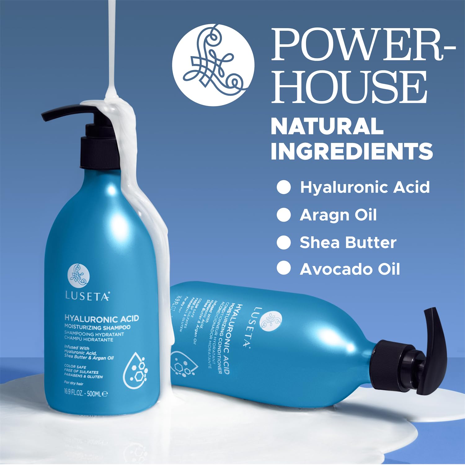 Luseta Hyaluronic Acid Moisturizing Shampoo & Conditioner Set for Dry and Damaged Hair, Sulfate Free Shampoo and Conditioner for Women Infused with Argan Oil and Shea Butter Paraben-Free2 x 16.9oz - Image 4