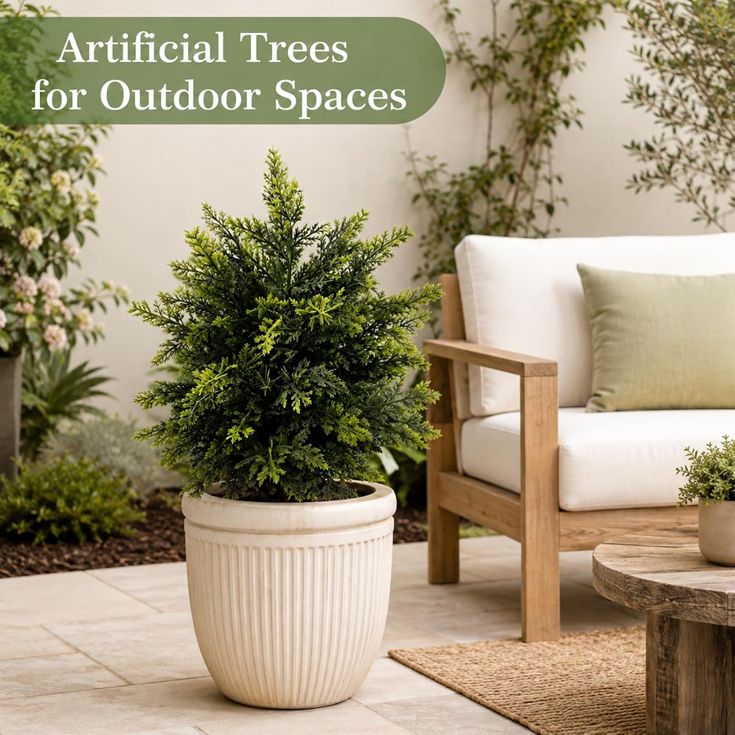 2FT Artificial Cedar Topiary Trees Set of 2, UV Resistant Indoor & Outdoor