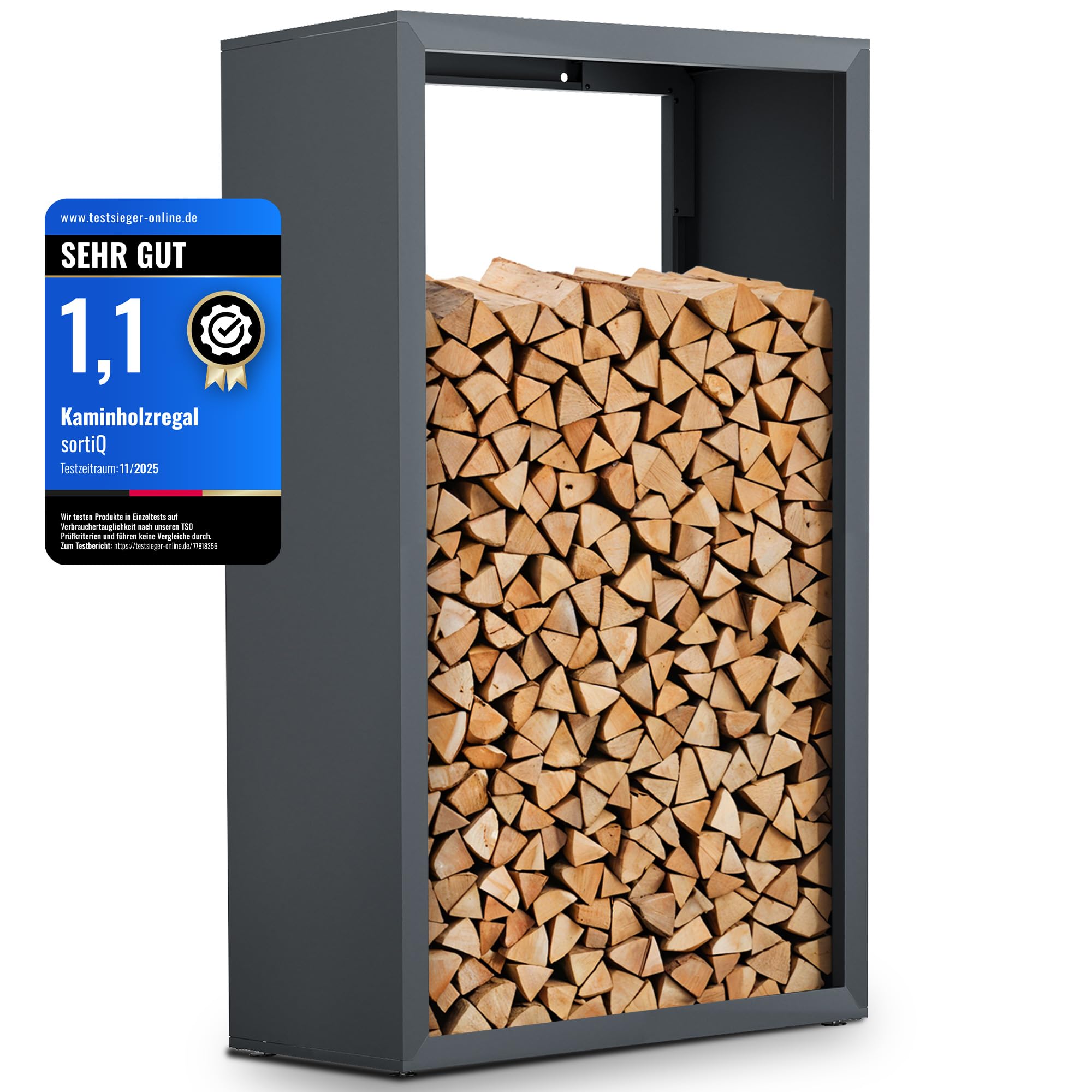 Kaminholzregal Metall [RAL 7016] Kaminholz-Regal für außen & innen - wetterfeste, moderne Brennholz-Stapelhilfe für stabile Holzaufbewahrung Holzlager mit Stellfüßen (90 x 145cm)