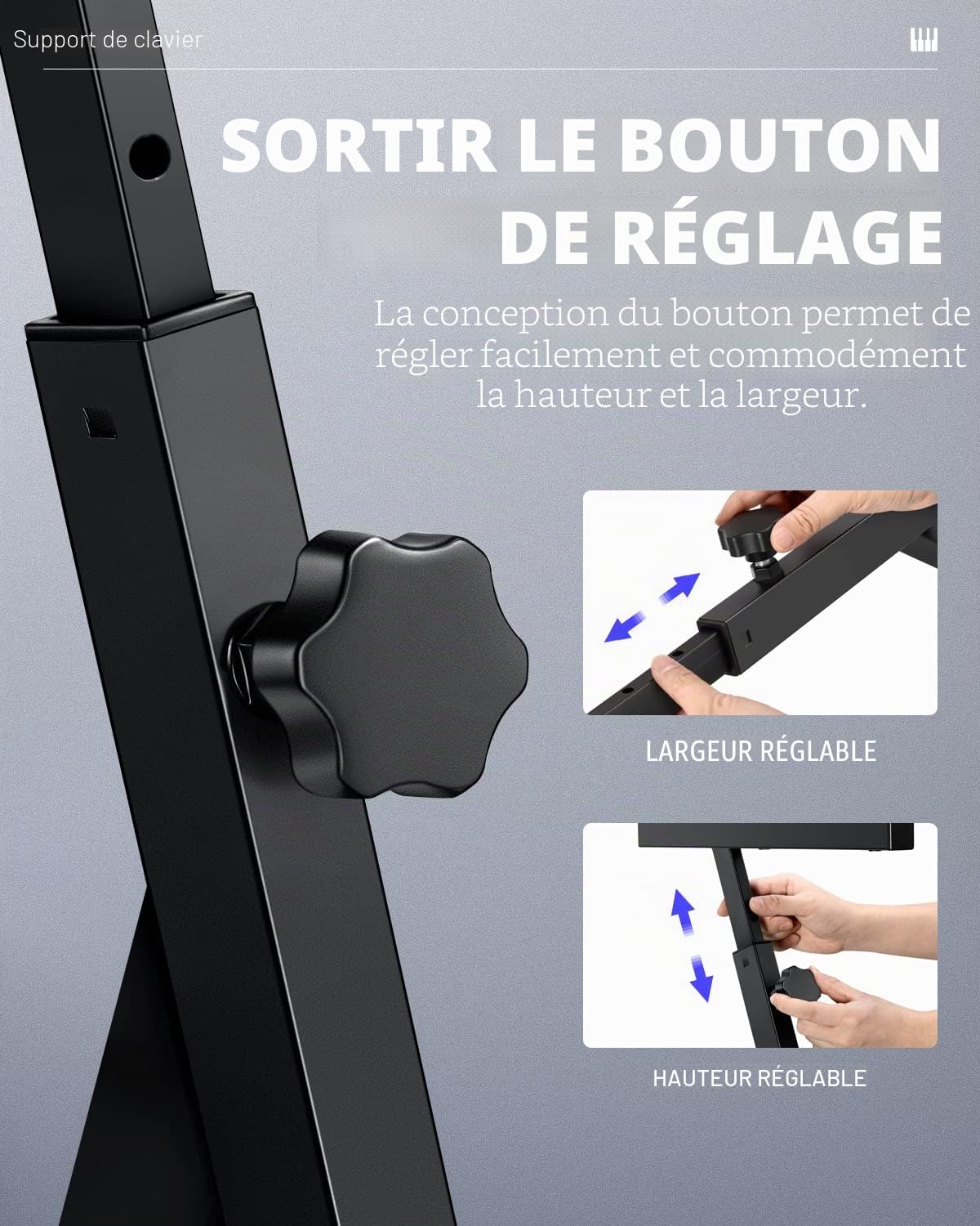 Donner Support de Clavier Piano Robuste, Forme en Z Réglable et Portable, Adapté aux Claviers électriques de 61 et 88 Touches et Piano Numériques