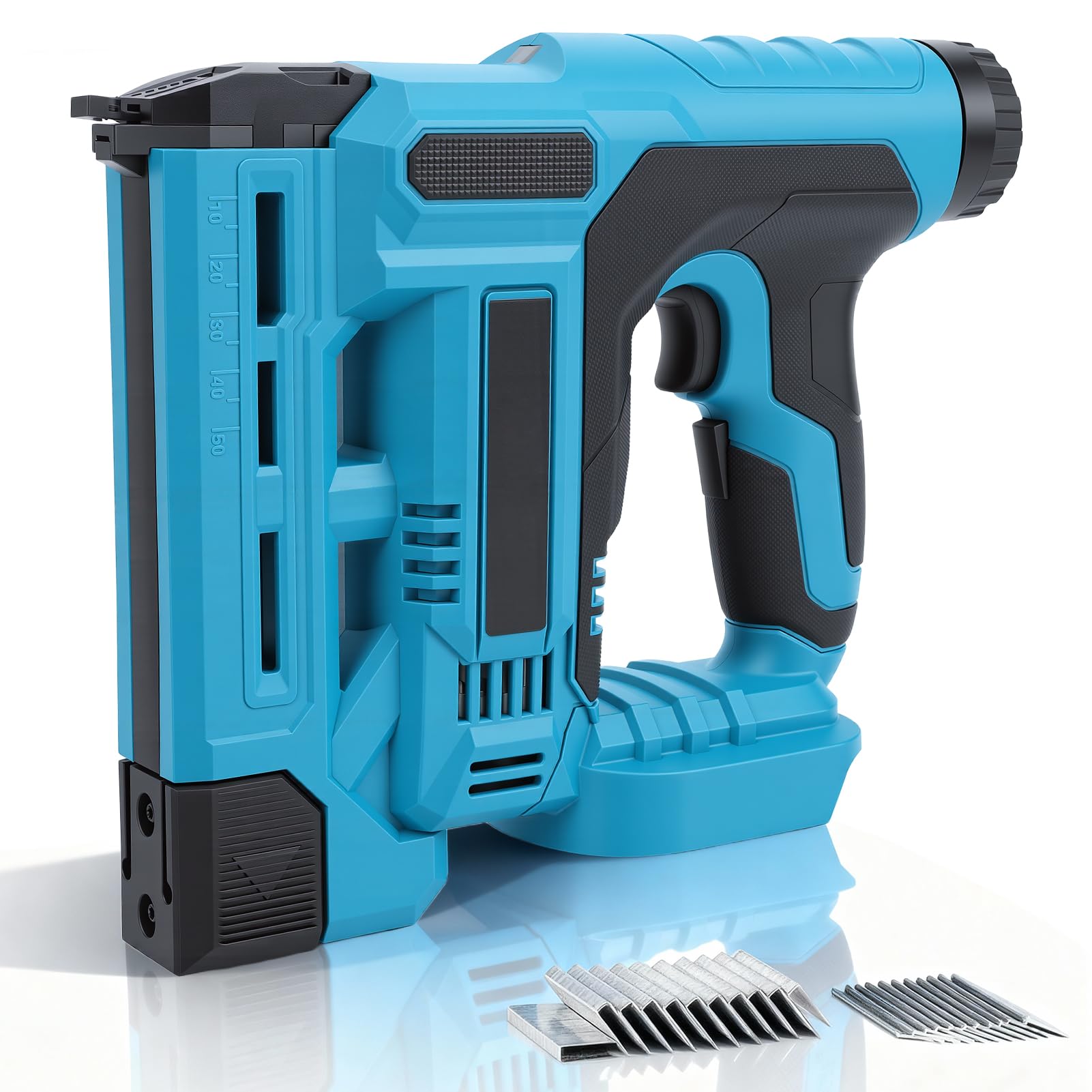 18GA Pistola de clavos inalámbrica con batería, clavador de 2 en 1, compatible con Makita 21V, profundidad ajustable, luz LED, incluye 1000 clavos + 1000 grapas, para trabajos de bricolaje en