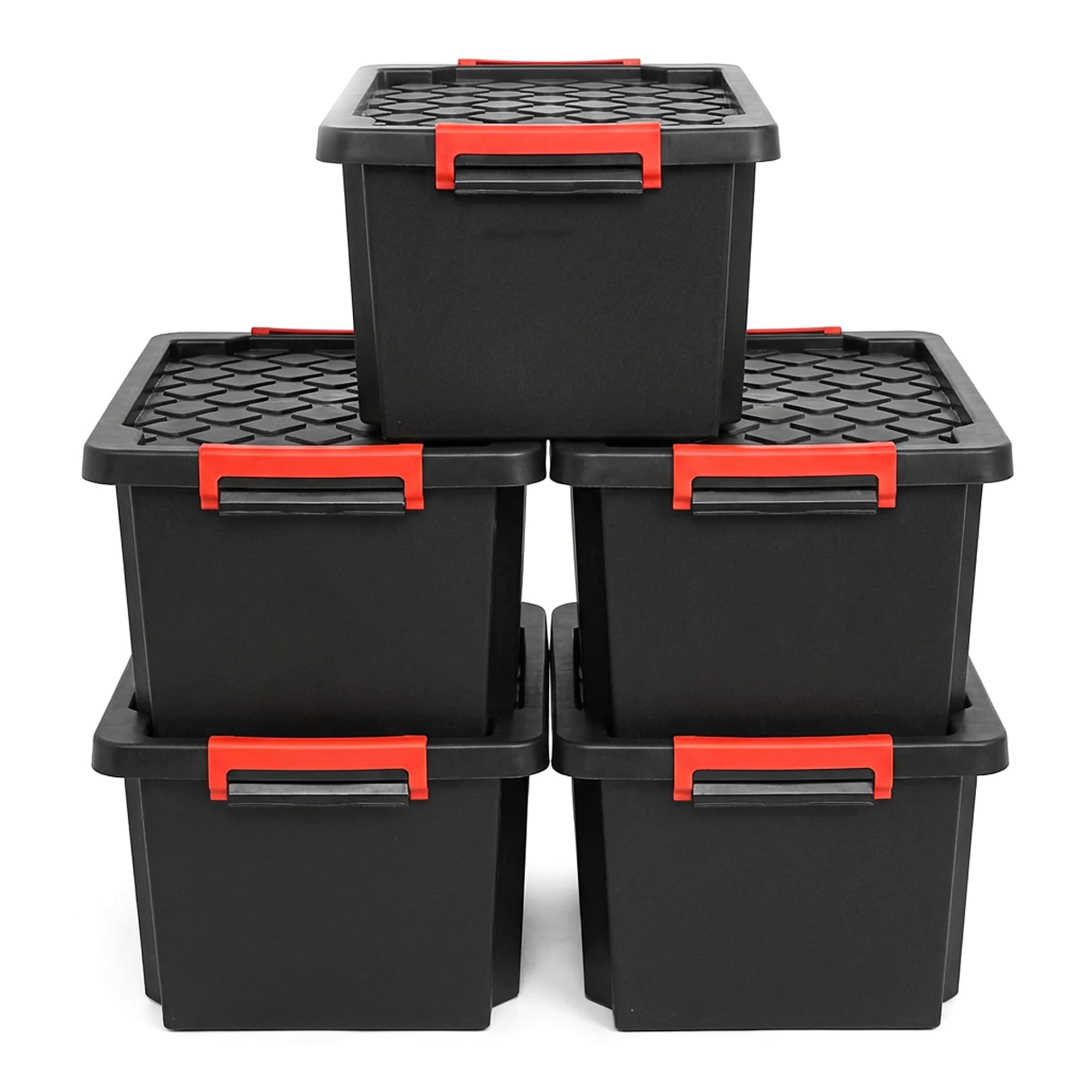 NOVECRAFTO 25L Small Storage Box with Lid, 5 Pack – Heavy-Duty Storage Box with Carry Handles, Durable Plastic, Clip Locks, Stackable – Garage, Shed & Outdoor Use (Black) — image 1
