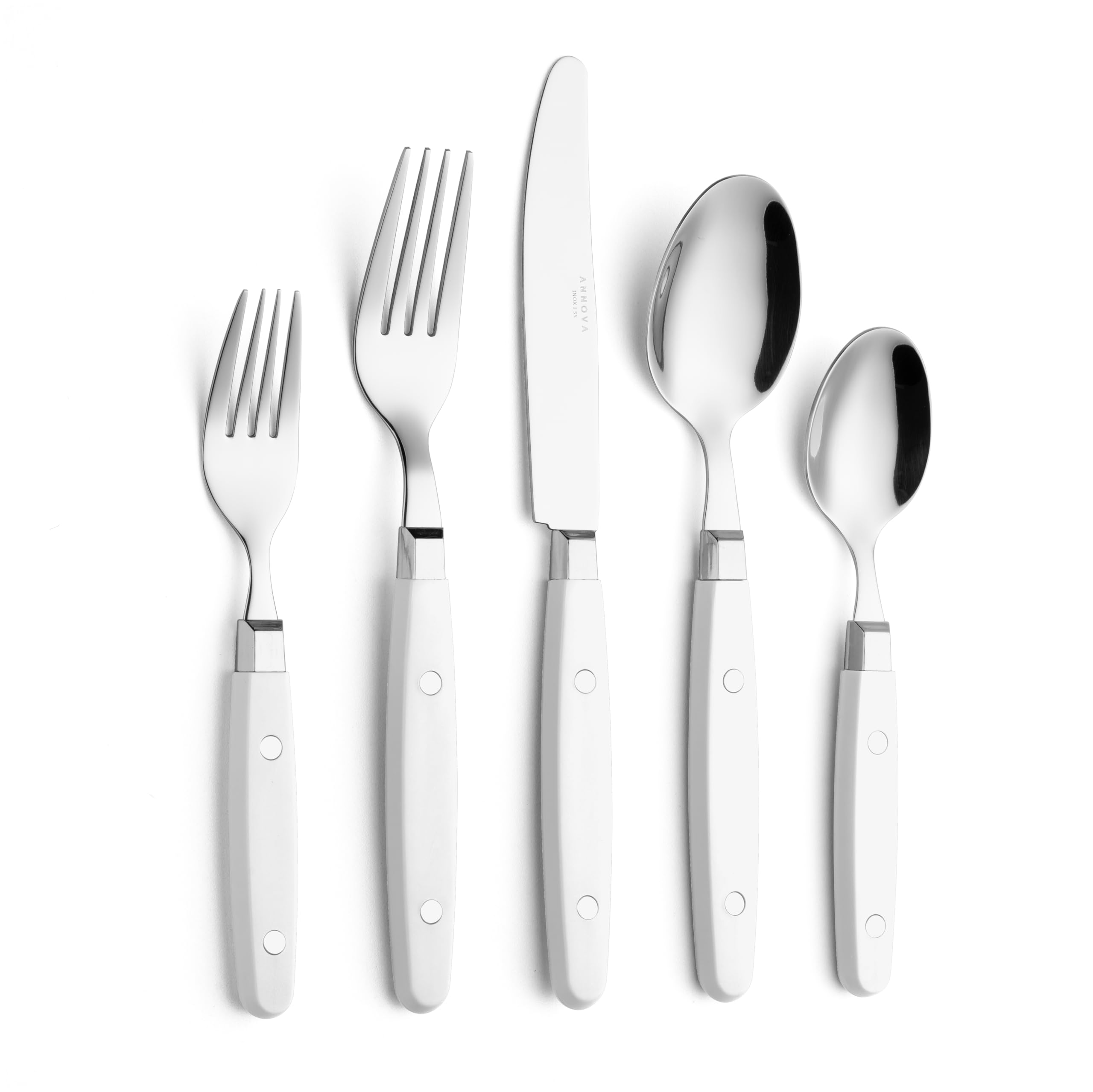 Annova Cutlery Set 20 Pieces Stainless Steel Color Handle with Rivet/Retro Style (White, 20 Pieces)
