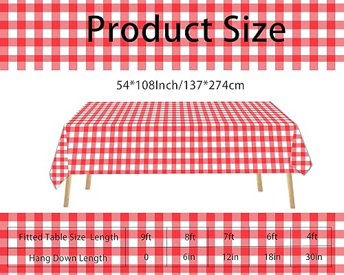 Miniatura 2 de 6 manteles rectangulares de plástico rojo a cuadros de 54 x 108 pulgadas, mantel rectangular desechable de plástico rojo y blanco para picnic al