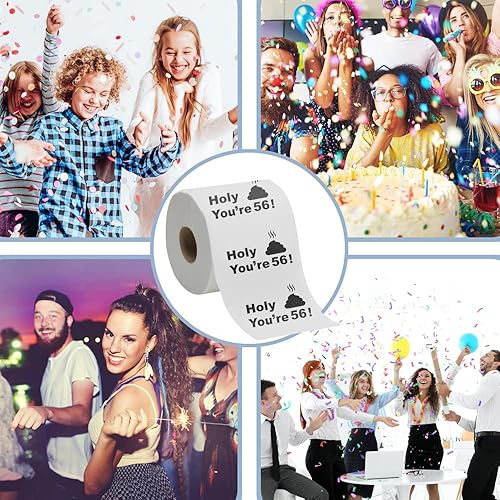 Miniatura 4 de Decoraciones de papel higiénico de cumpleaños número 56 para mujeres y hombres con calcomanía de cumpleaños, regalo de broma novedoso - Papel