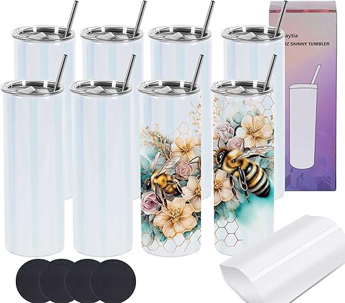 Vasos de sublimación con purpurina de 20 onzas (20 onzas), paquete de 4 vasos en blanco de acero inoxidable con purpurina para sublimación, en caja