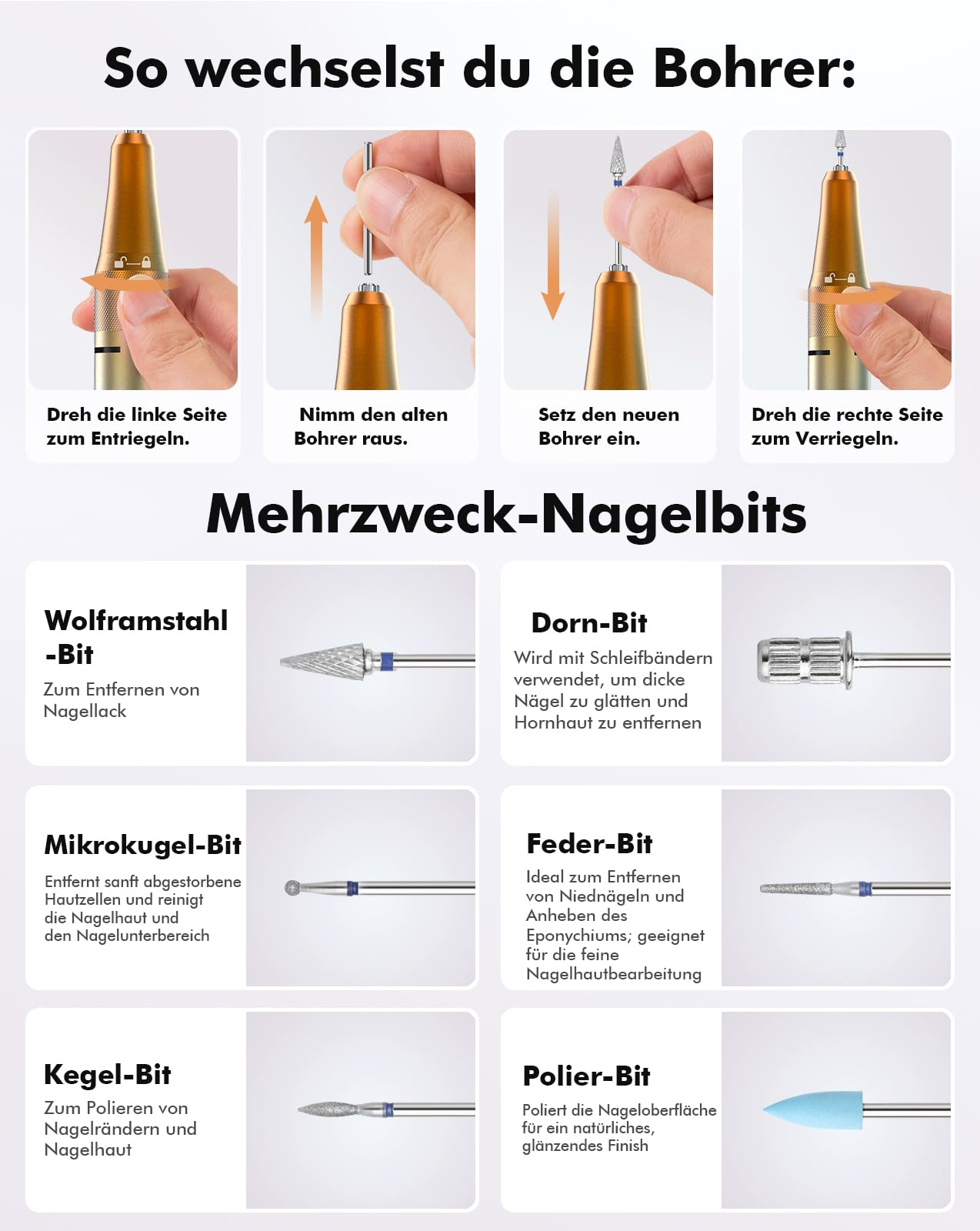 HOMEASY Nagelfräser 40.000 U/min Profi. Tragbar Fräser Nägel Elektrische Nagelfeile Wiederaufladbare Fräser für gelnägel Nagellack Maniküre Set mit 6 Nagel Bits LCD Anzeige F/R Richtung Gelb Blau