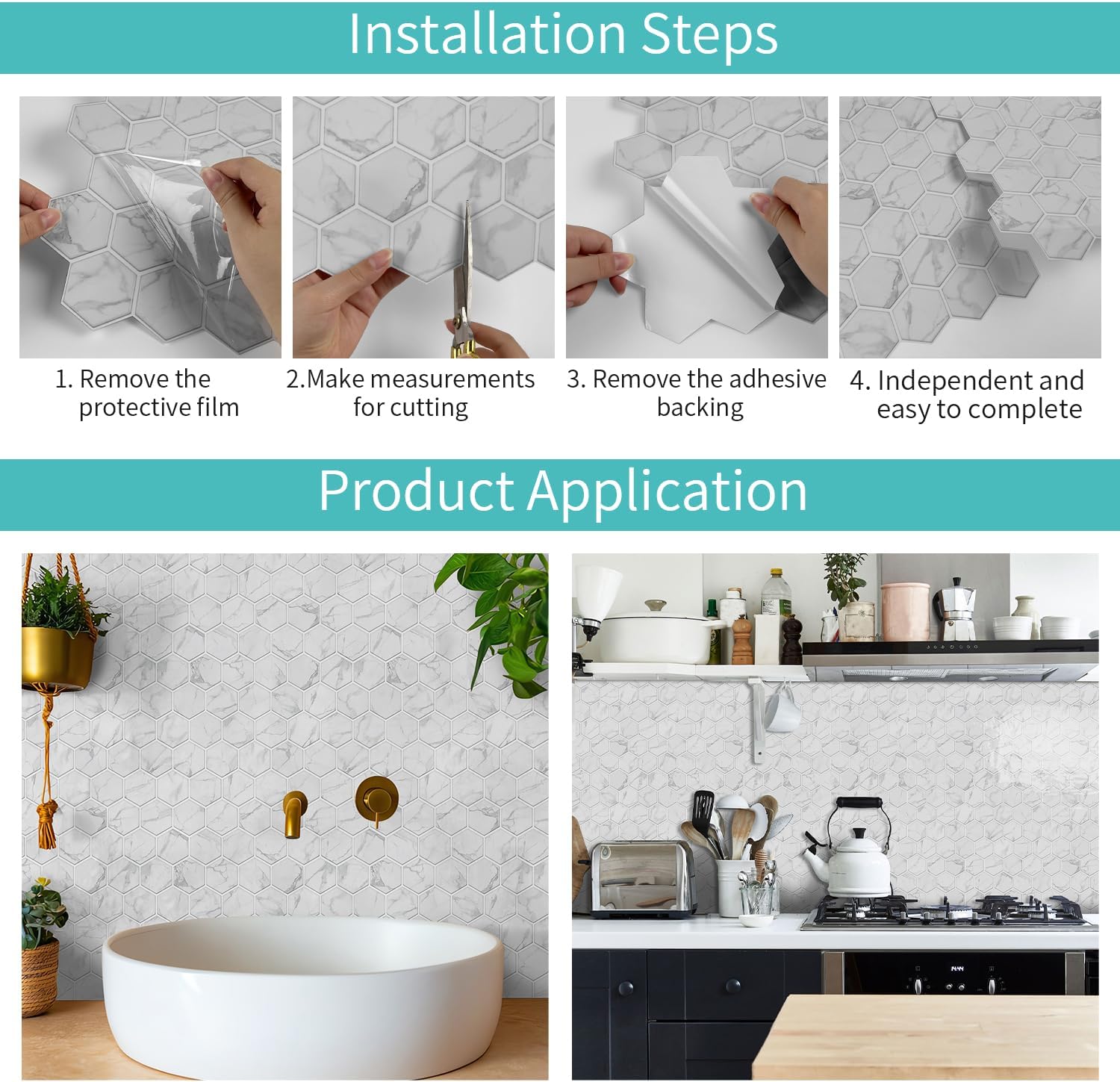 TONSHEN 12 Sheets Marble Look Peel and Stick Backsplash for Kitchen, Wall Self-Adhesive Stick on Backsplash 12"x12" Waterproof Wall Tiles (12pcs Green)