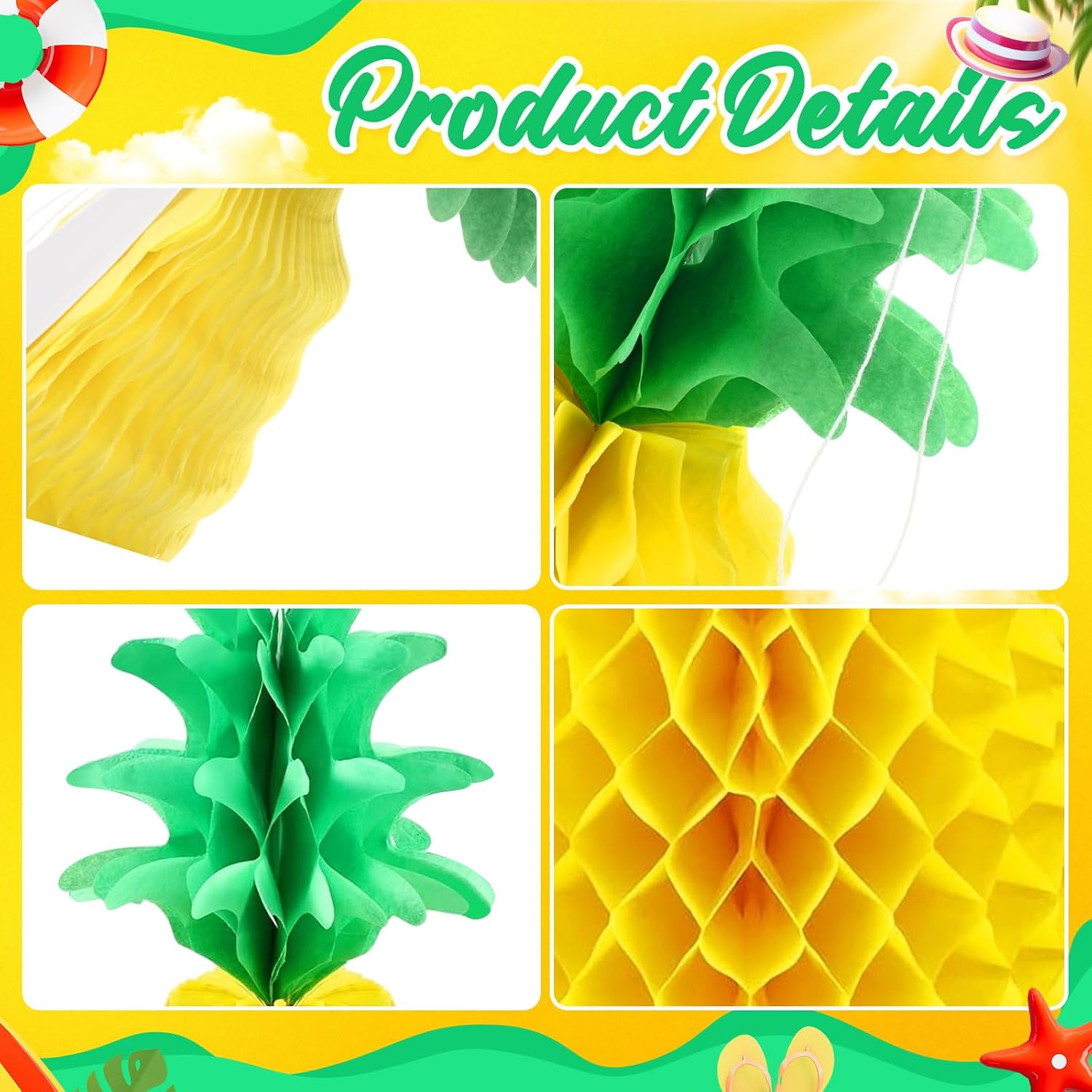 Blulu 14 Inch Pineapple Honeycomb Centerpieces Tissue Paper Pineapple Table Hanging Decorations for Tropical Luau Hawaiian Jungle Party Supplies Favor (12 Pcs)